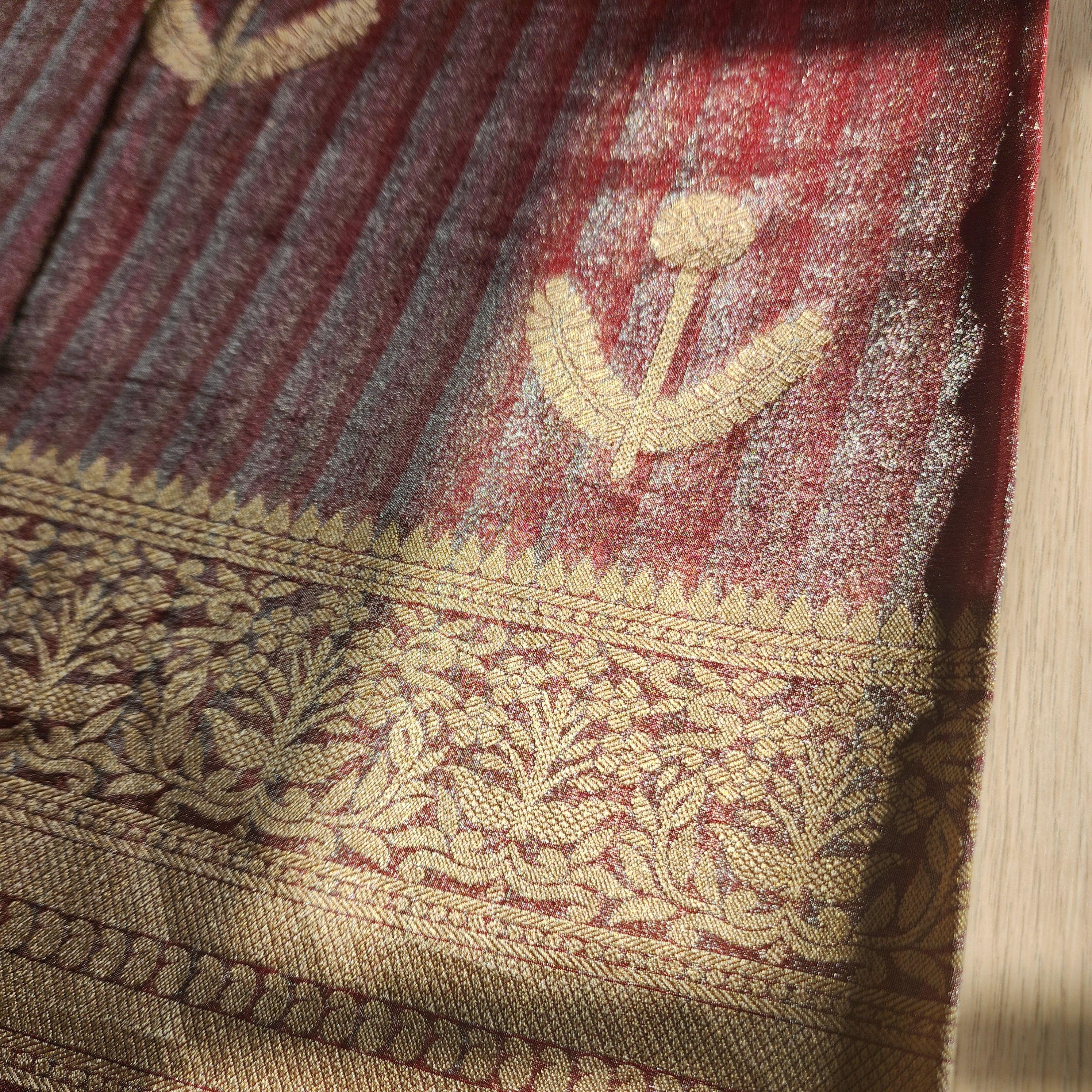 Maroon Handwoven Tissue Silk Saree with Reshmi Gold Multi patti