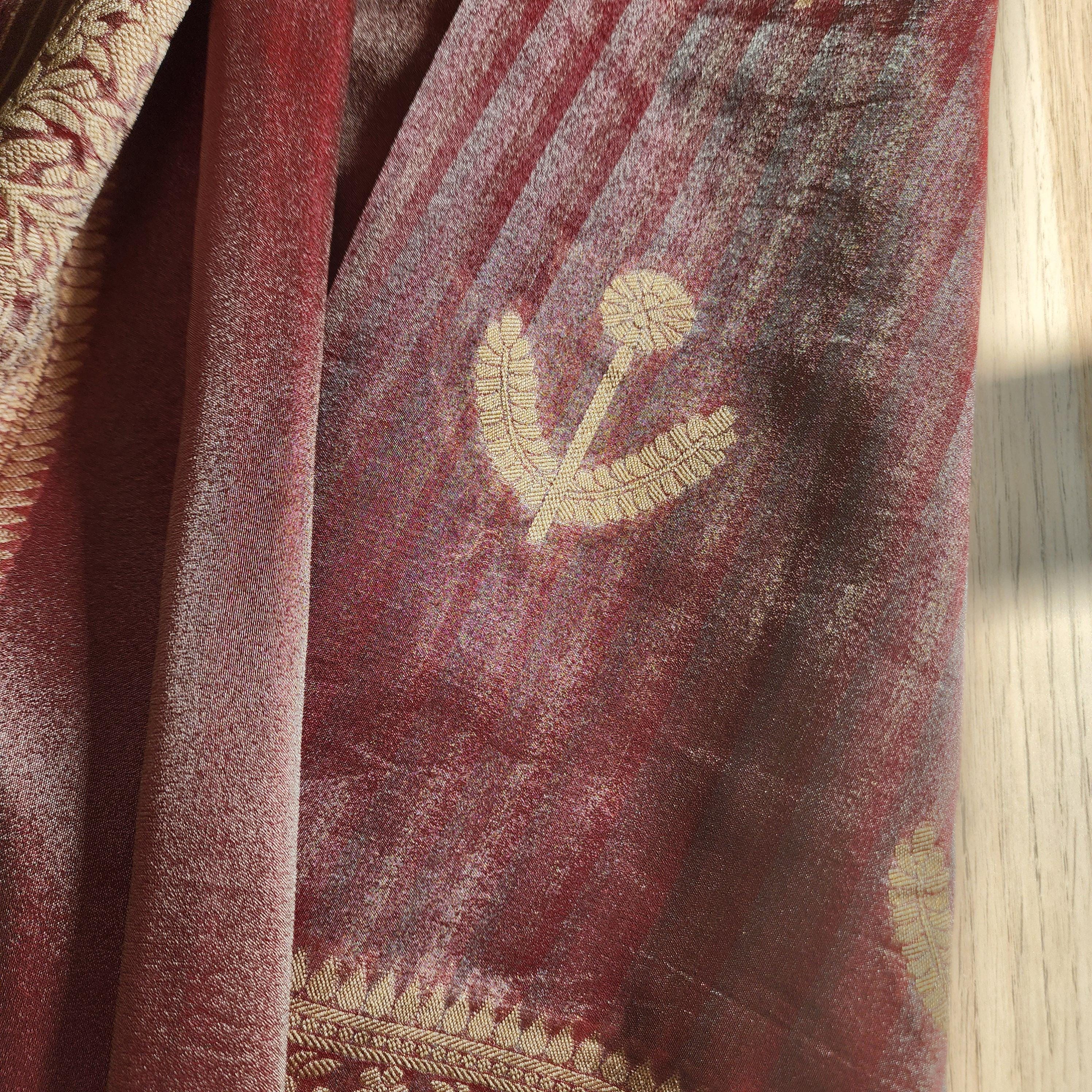 Maroon Handwoven Tissue Silk Saree with Reshmi Gold Multi patti