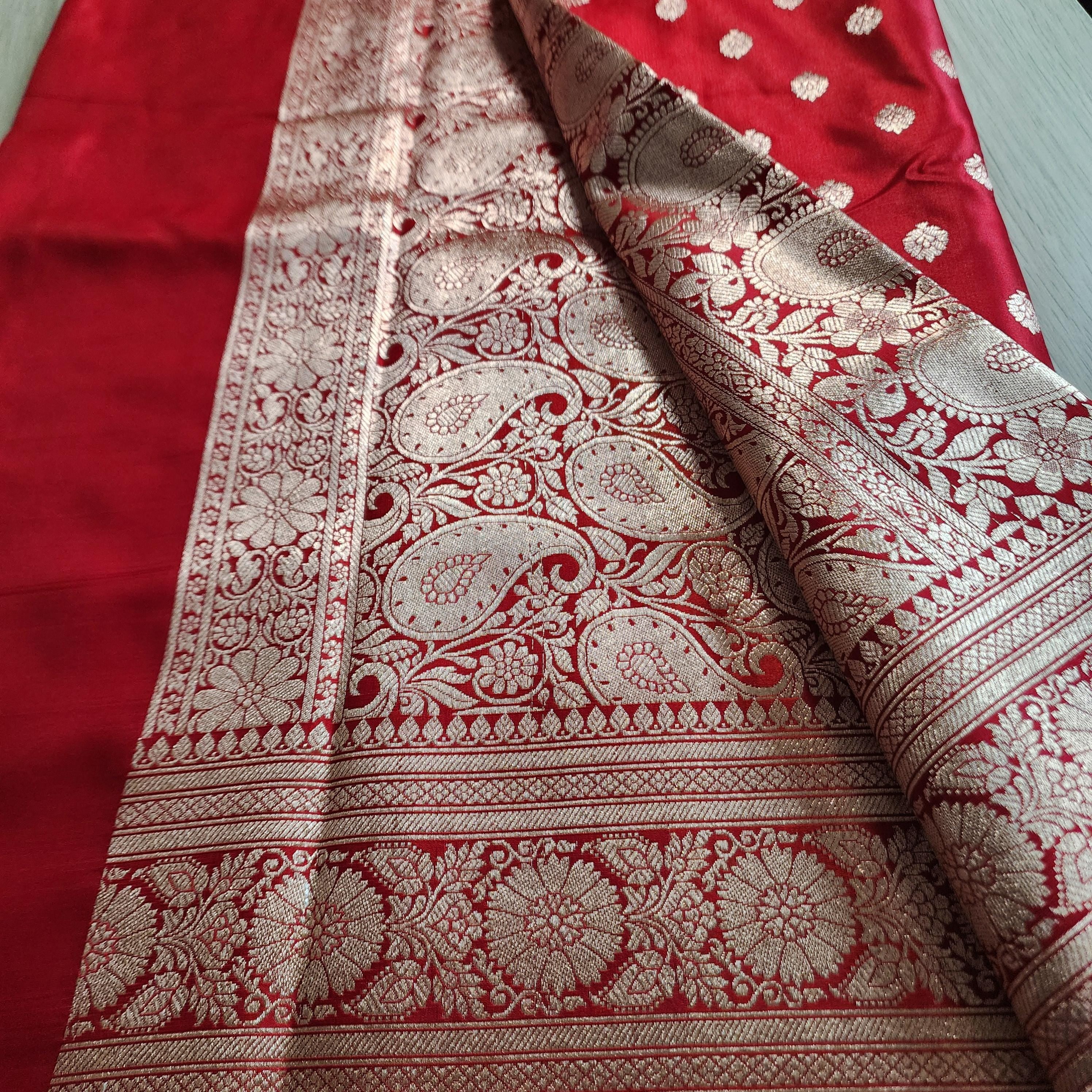 Traditional Red Silk Saree with Banarasi handweaving