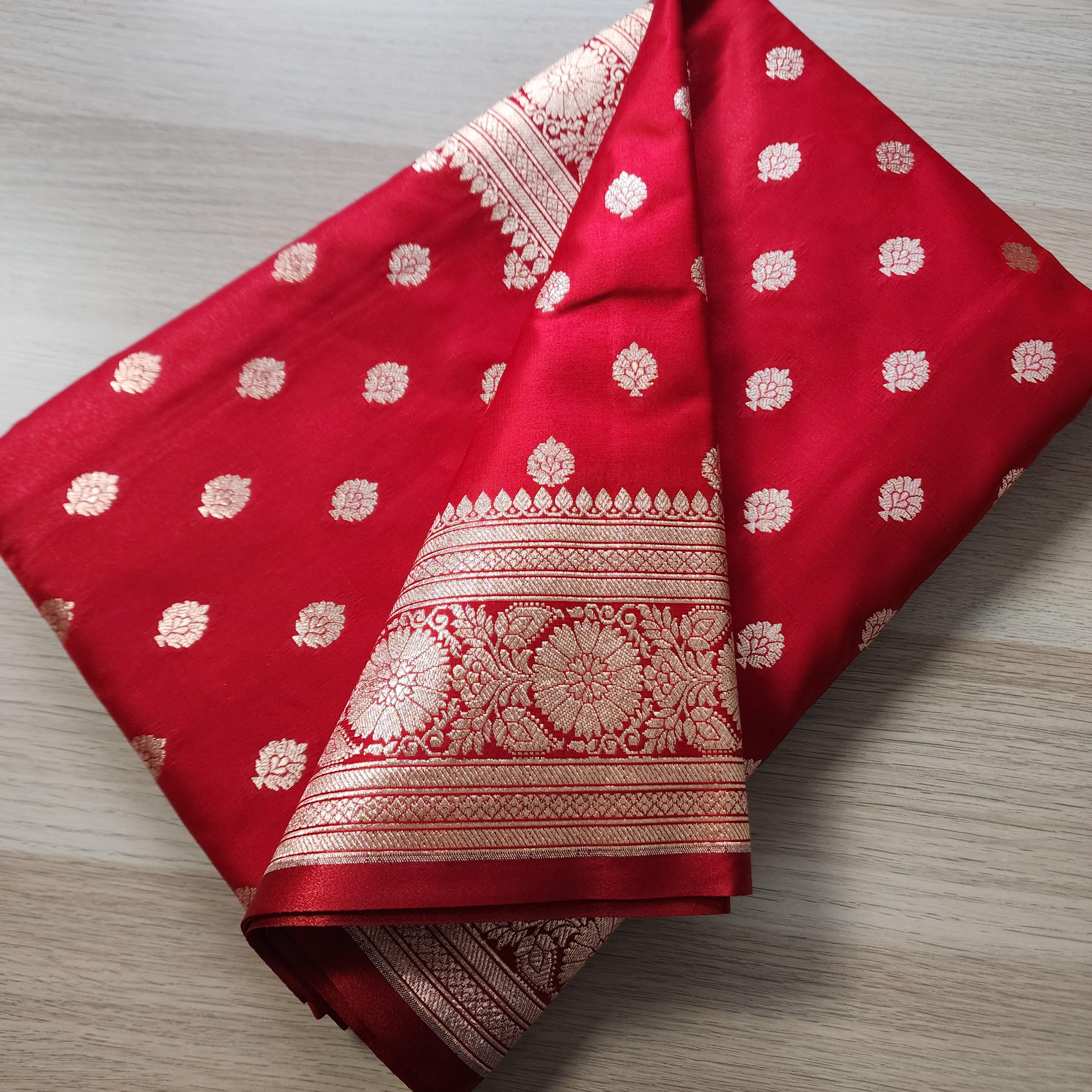 Traditional Red Silk Saree with Banarasi handweaving