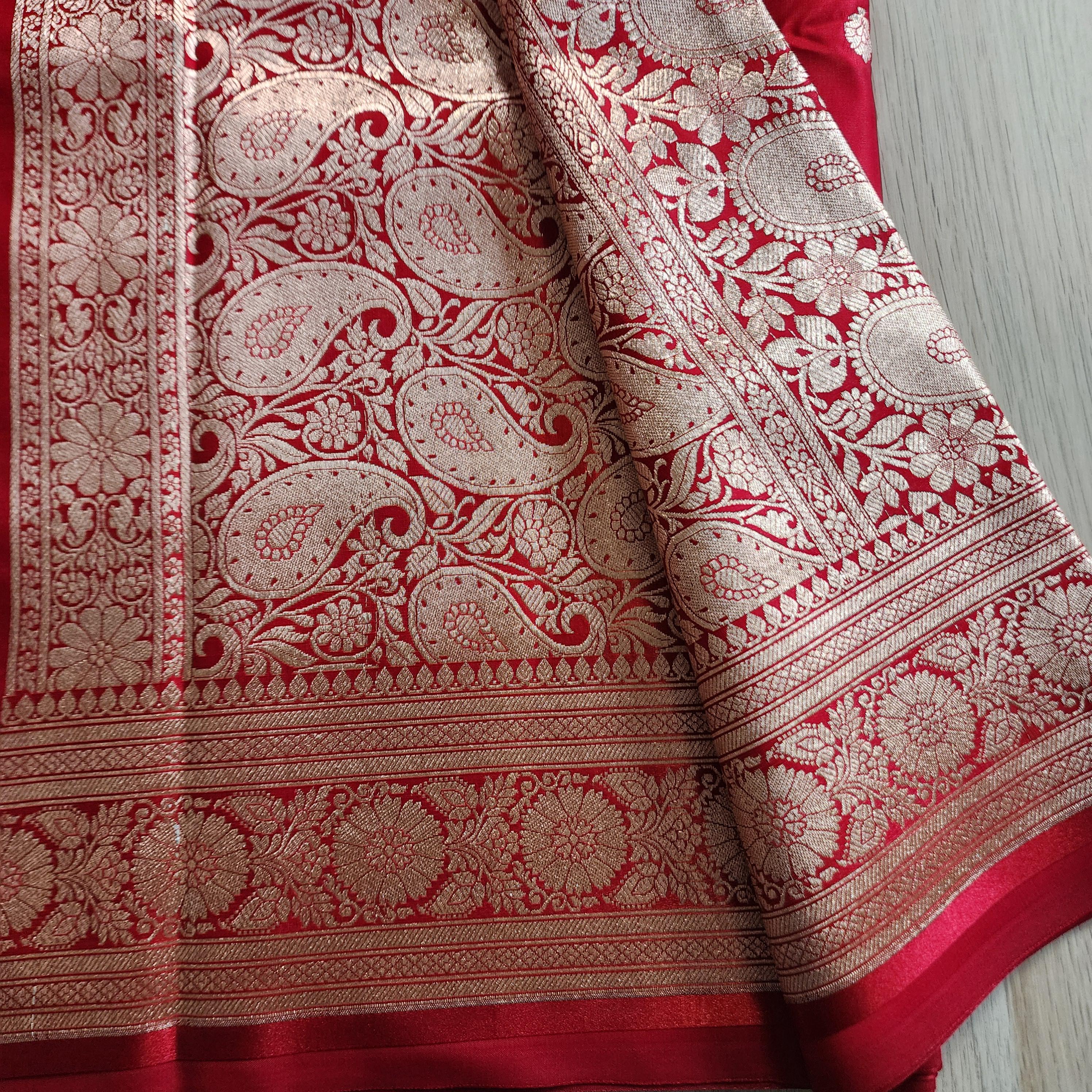 Traditional Red Silk Saree with Banarasi handweaving