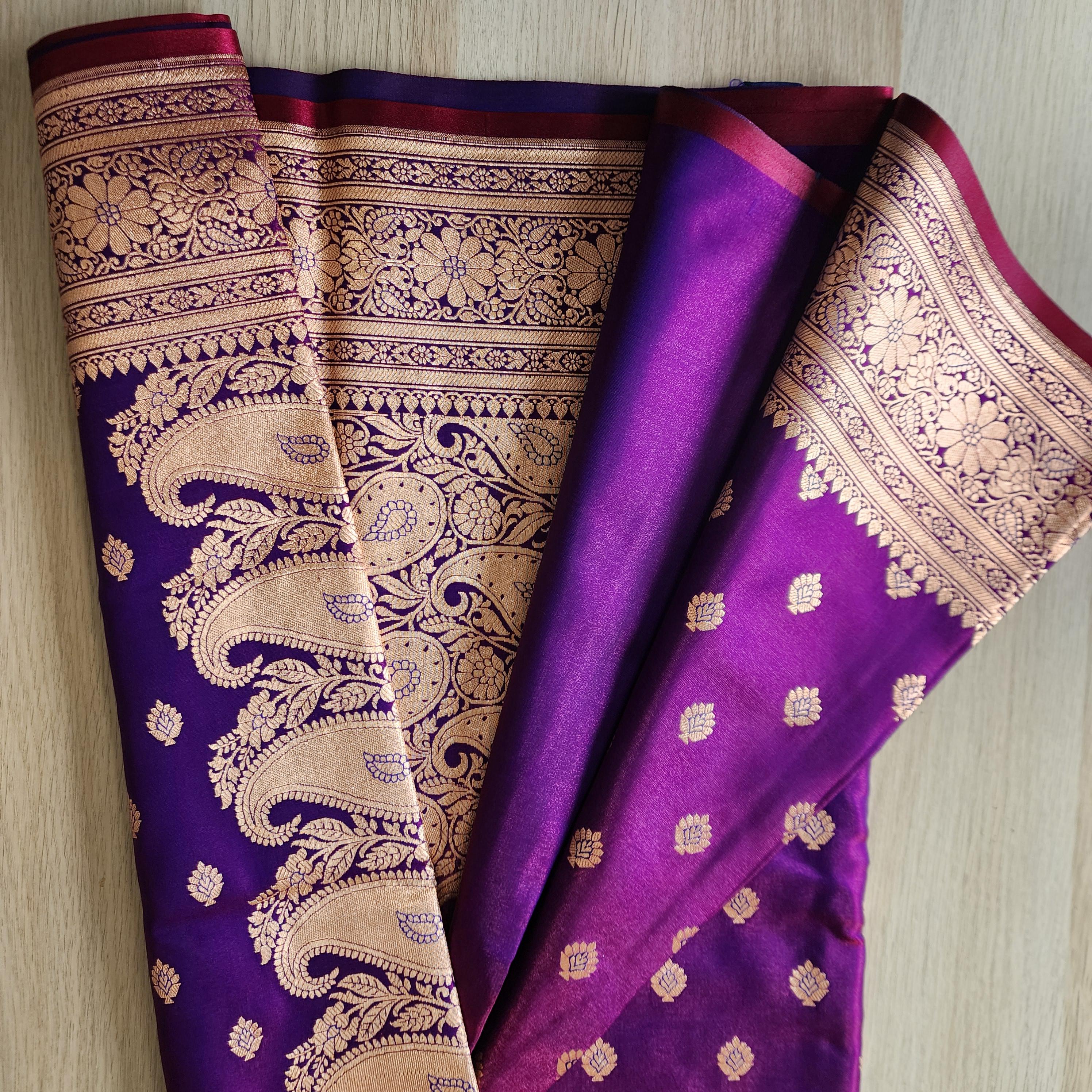Royal Purple Banarasi Silk Saree with Golden Zari Weave