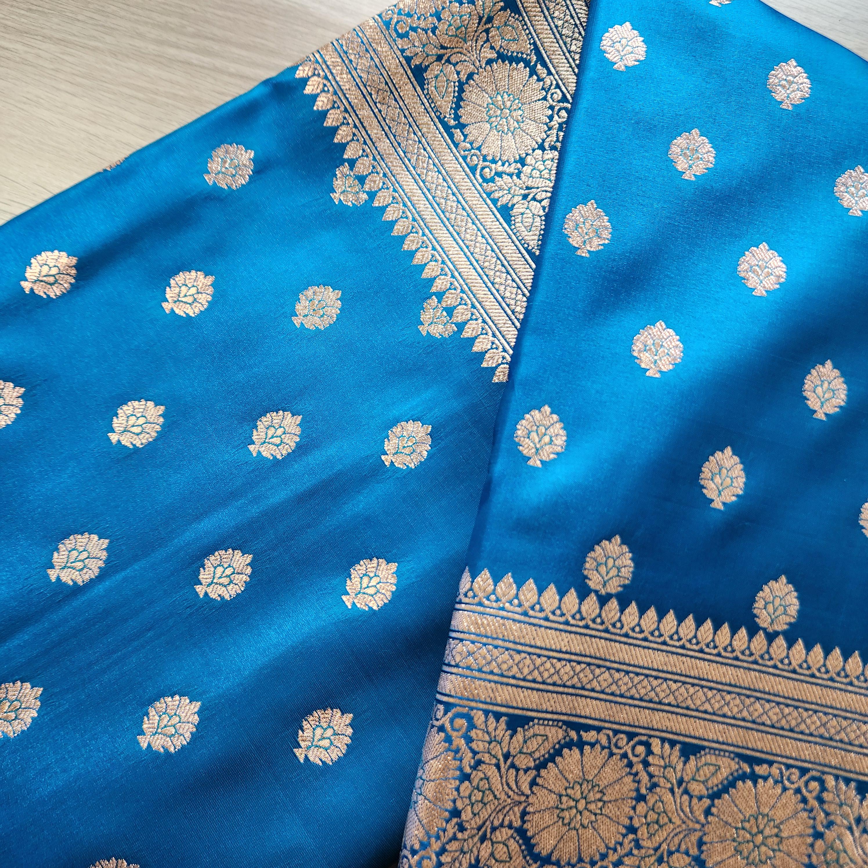 Traditional Sky Blue Silk Saree with Banarasi handweaving
