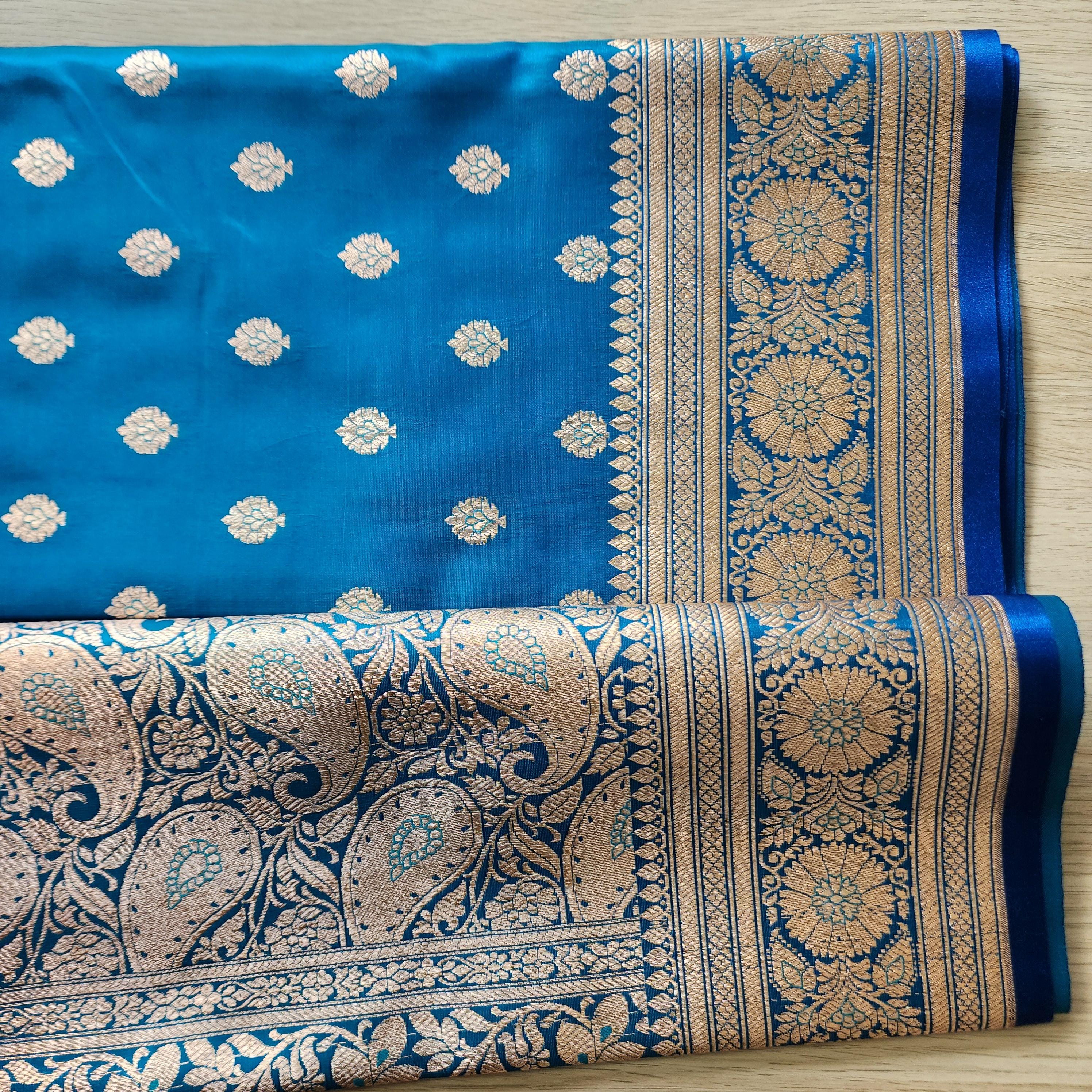 Traditional Sky Blue Silk Saree with Banarasi handweaving