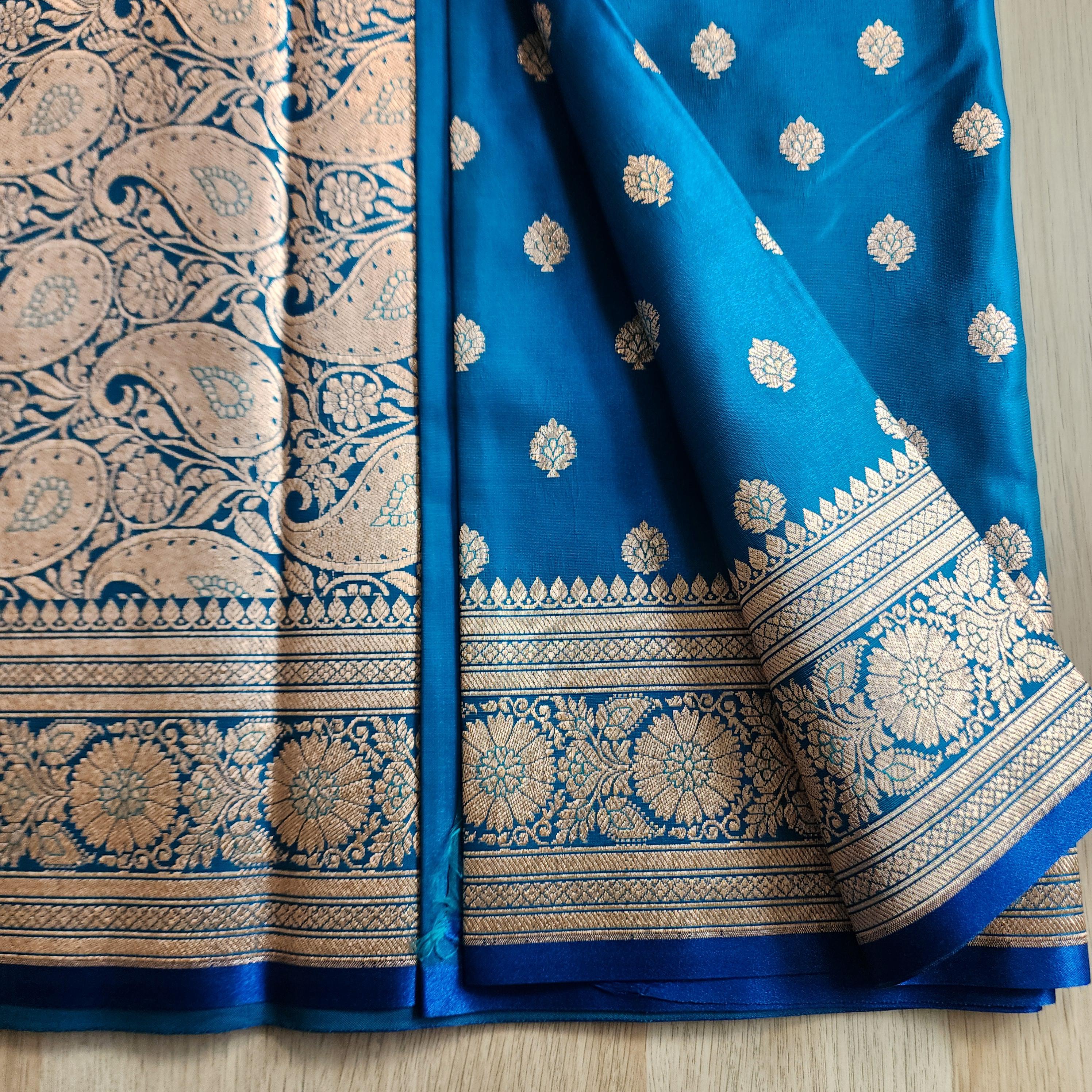 Traditional Sky Blue Silk Saree with Banarasi handweaving
