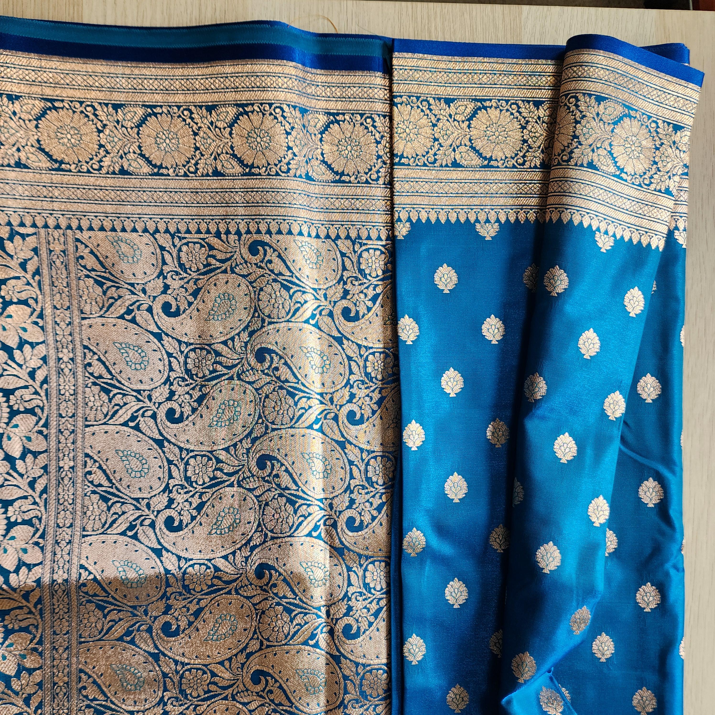 Traditional Sky Blue Silk Saree with Banarasi handweaving