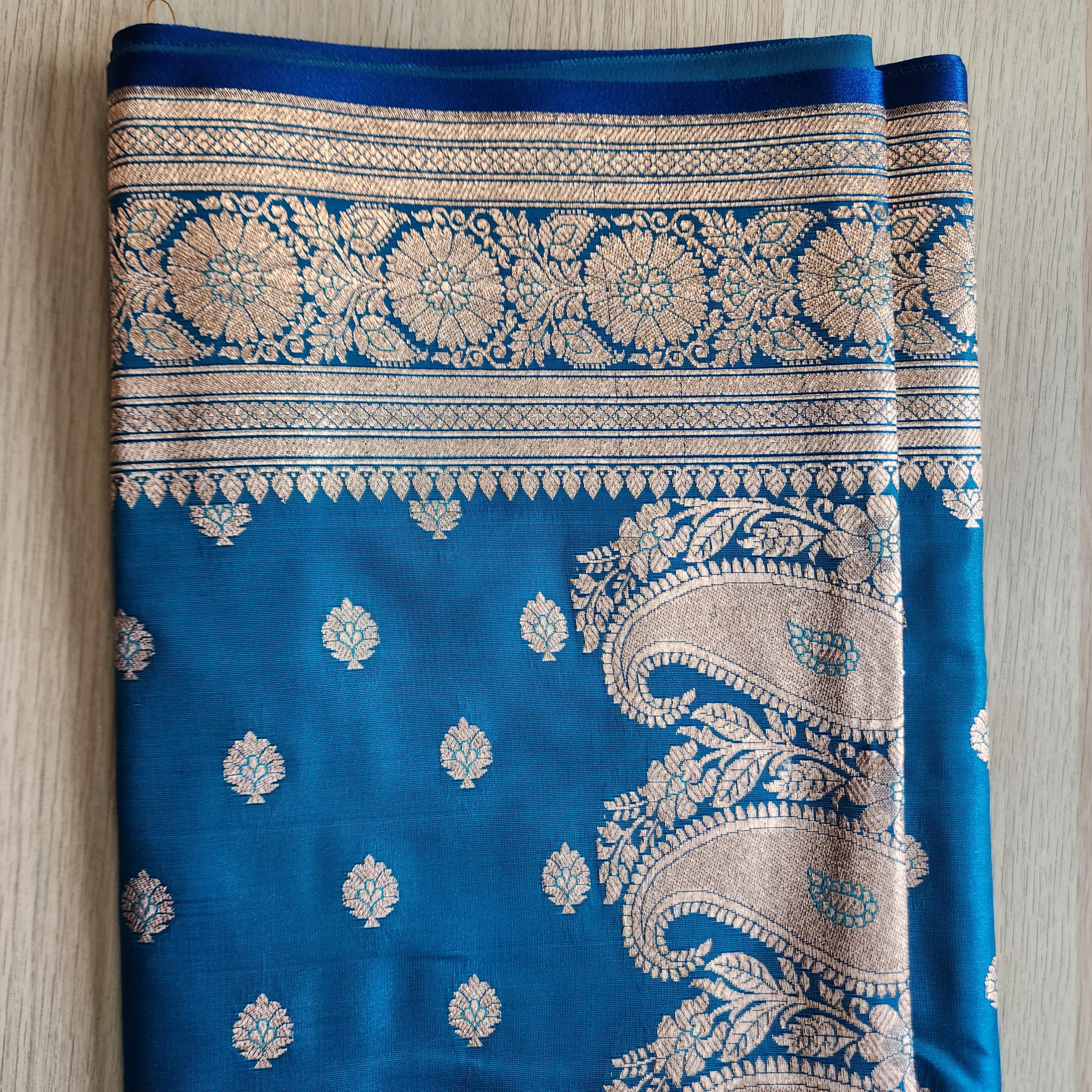 Traditional Sky Blue Silk Saree with Banarasi handweaving