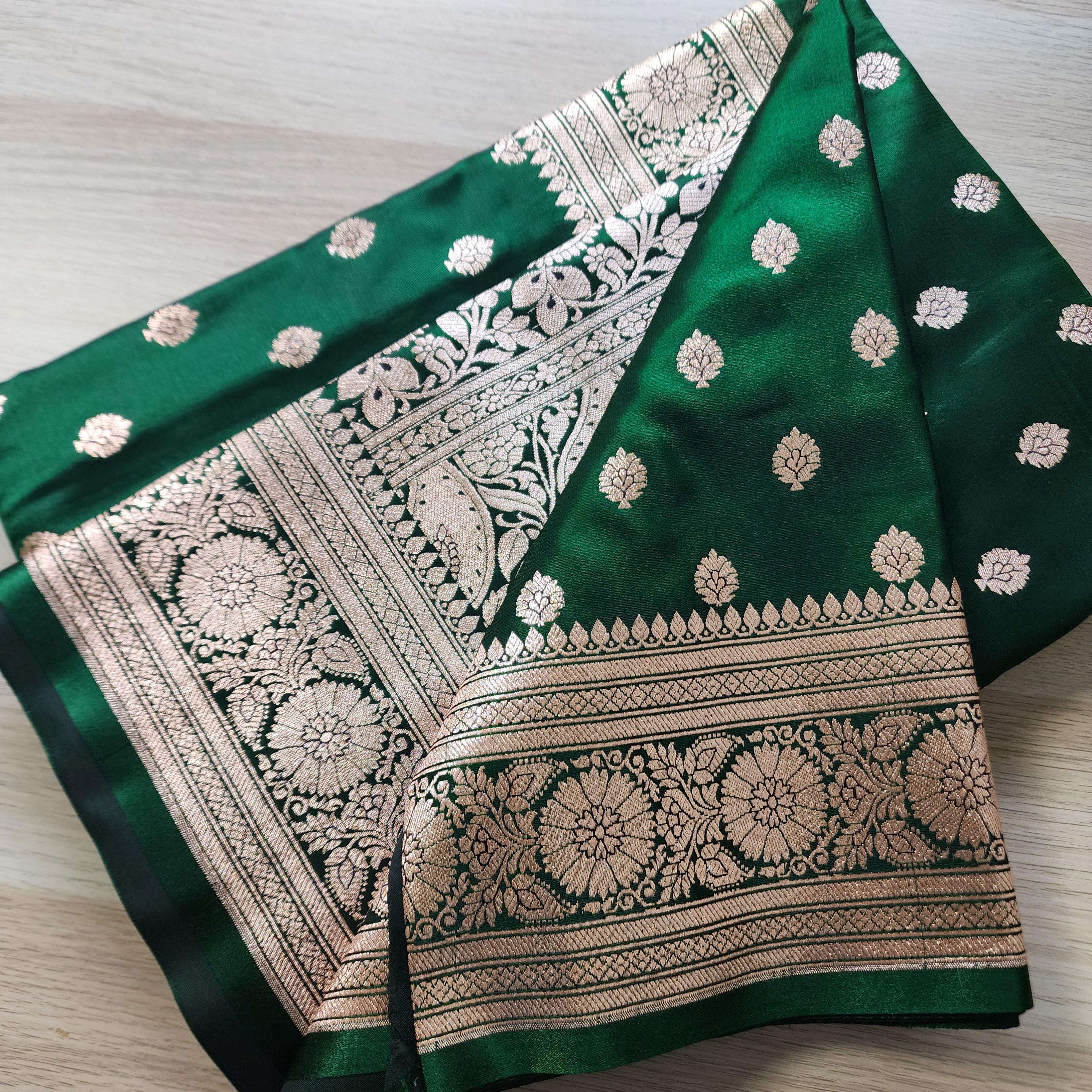 Traditional Bottle Green Silk Saree with Banarasi handweaving