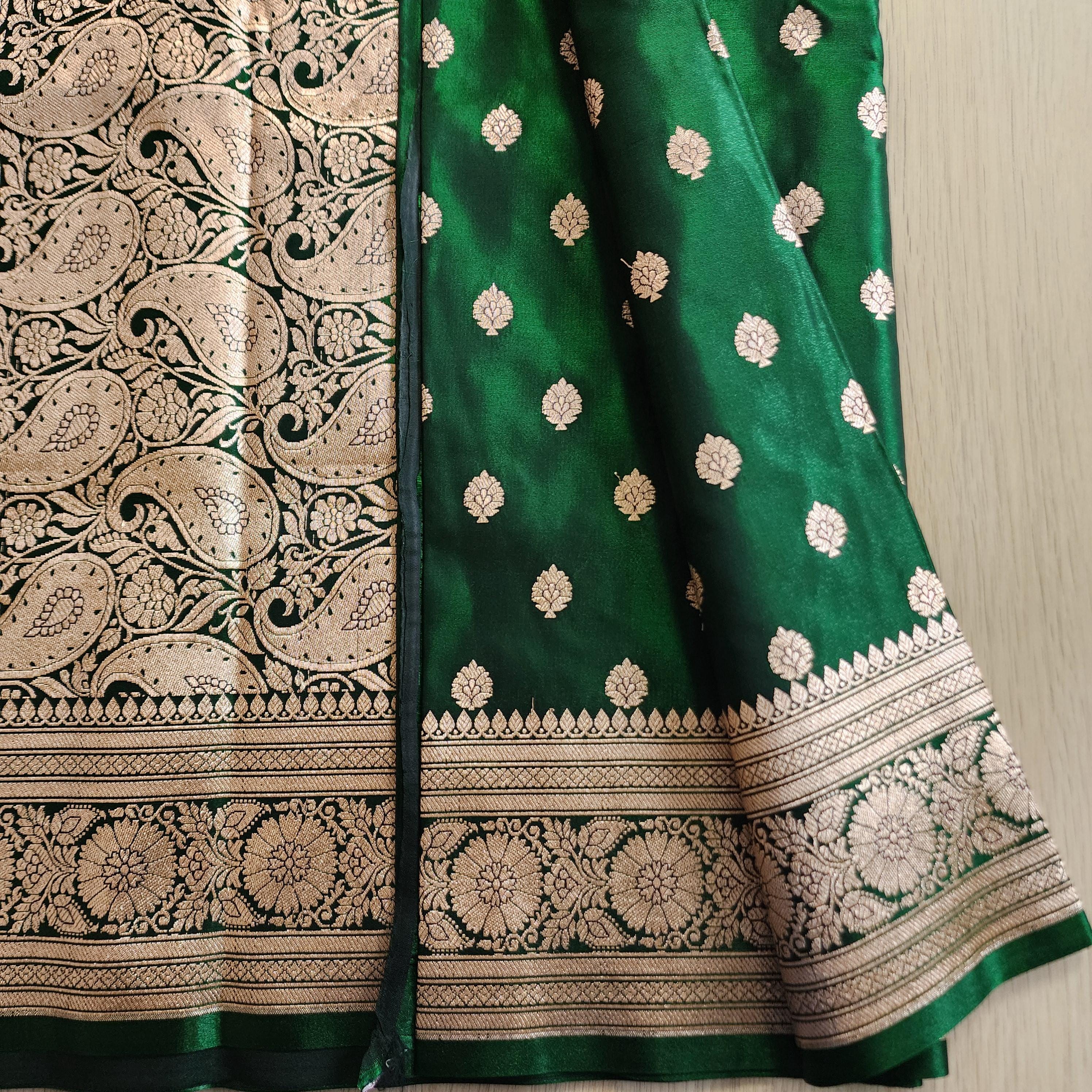 Traditional Bottle Green Silk Saree with Banarasi handweaving