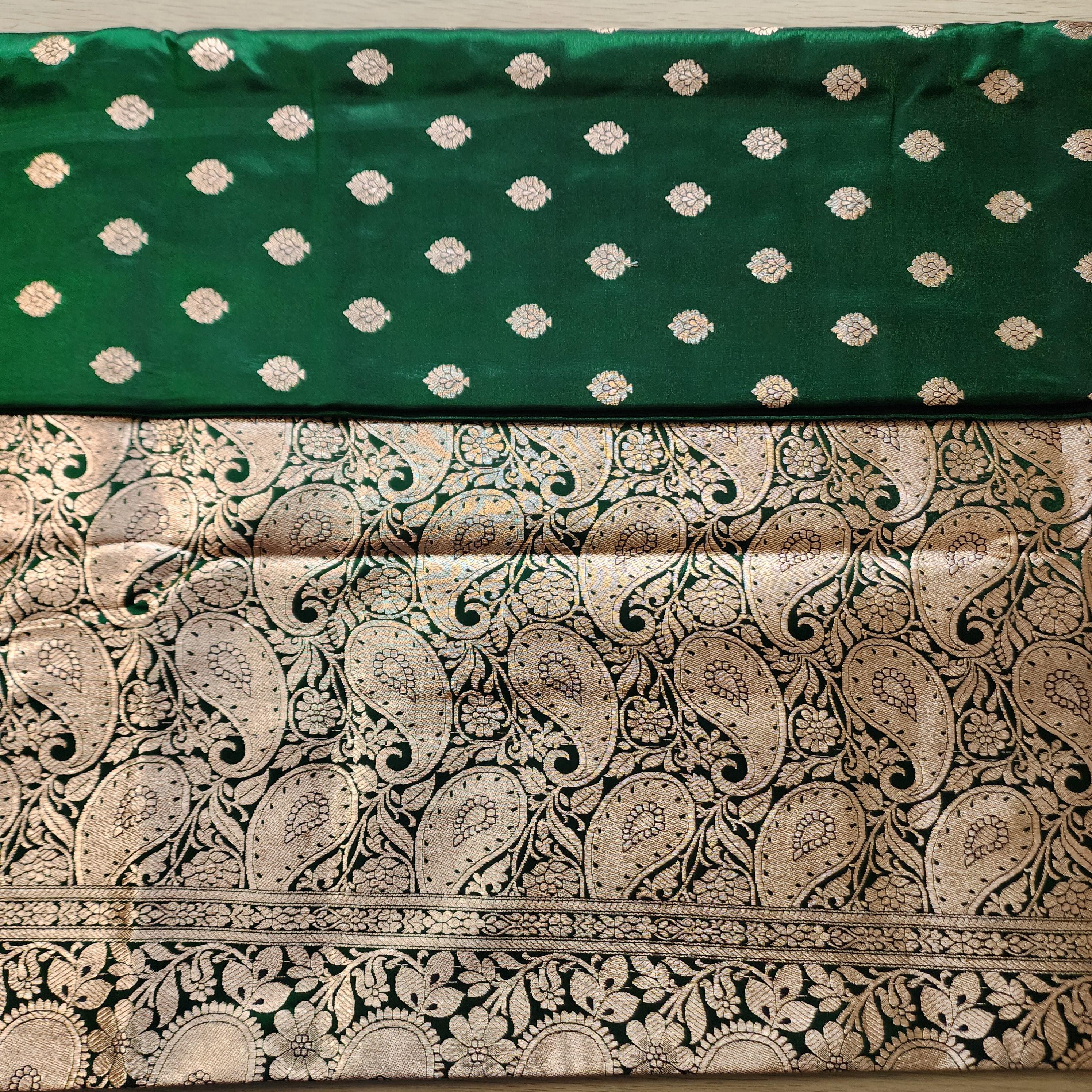Traditional Bottle Green Silk Saree with Banarasi handweaving