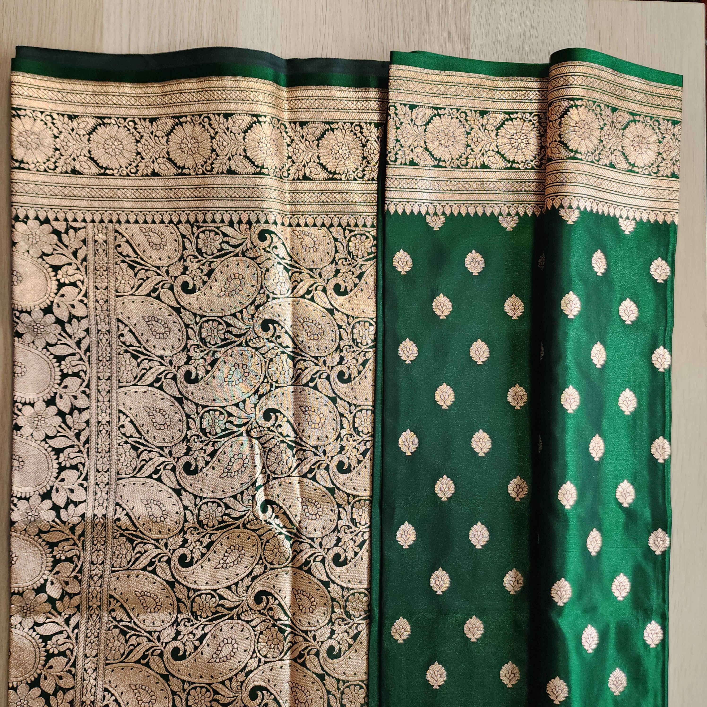 Traditional Bottle Green Silk Saree with Banarasi handweaving
