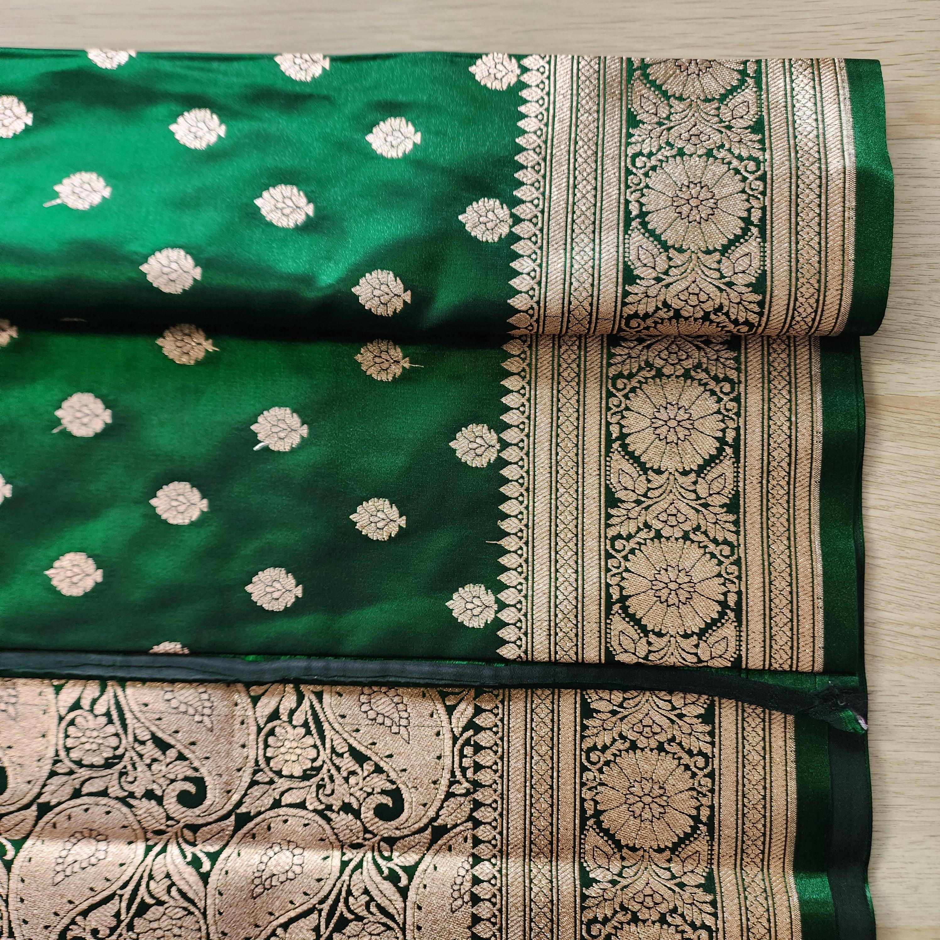 Traditional Bottle Green Silk Saree with Banarasi handweaving