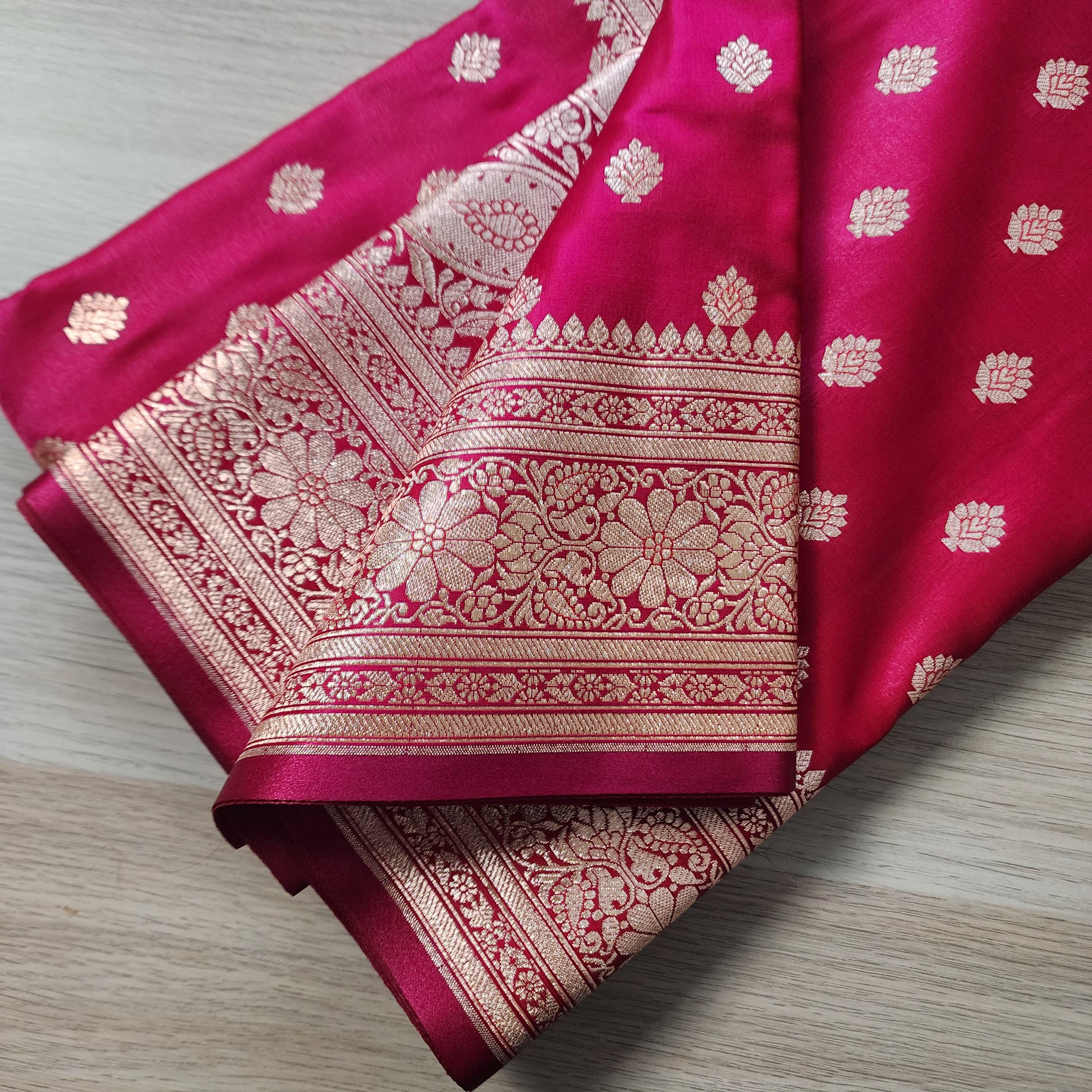 Traditional Magenta Red Silk Saree with Banarasi handweaving