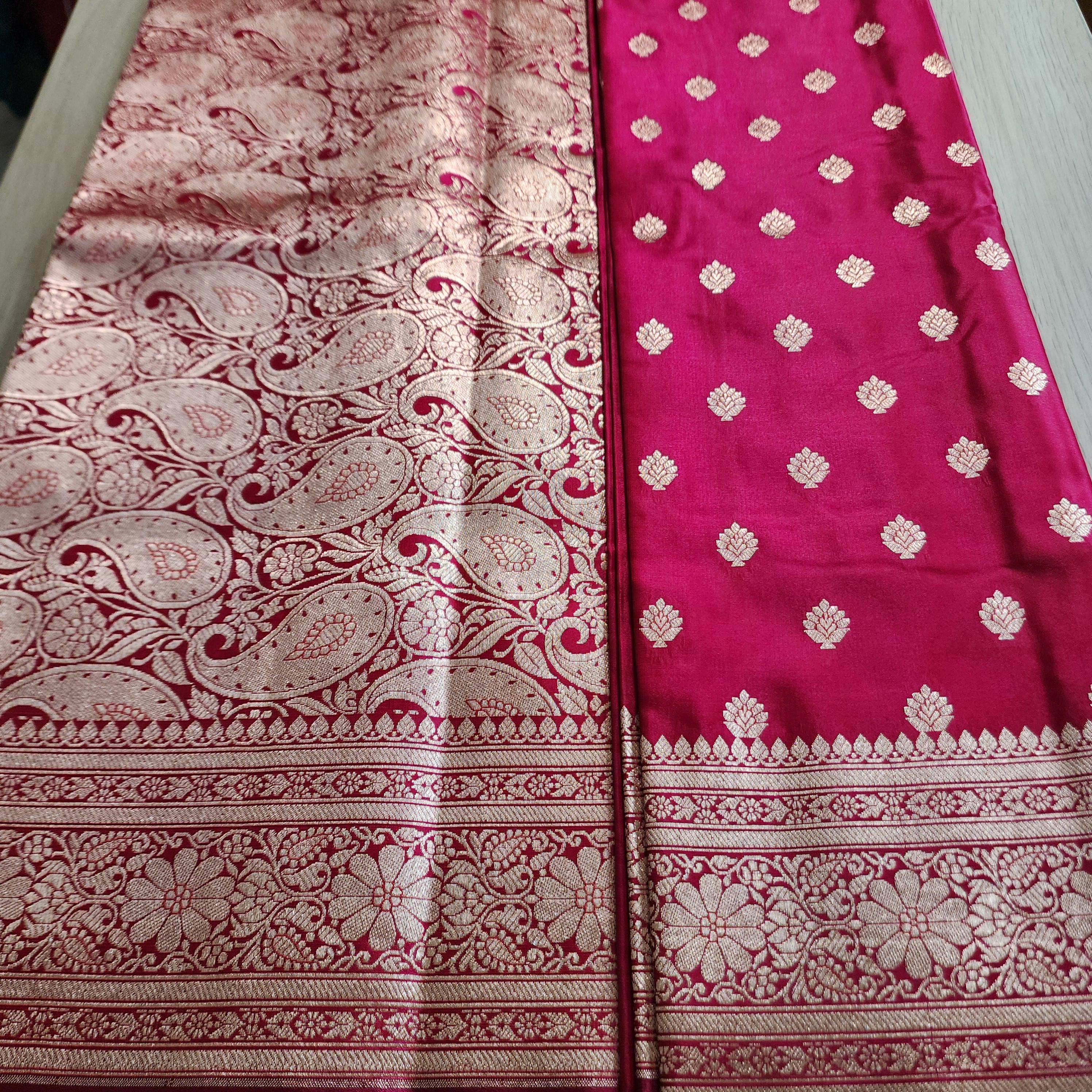 Traditional Magenta Red Silk Saree with Banarasi handweaving