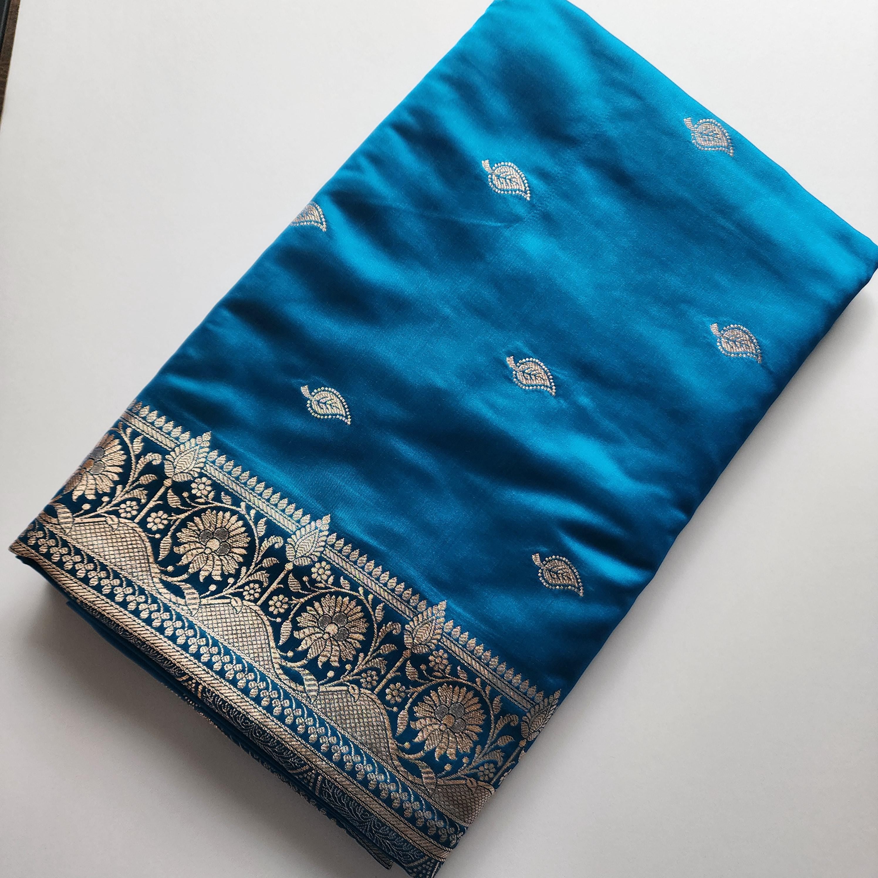 Traditional Vibrant Blue Silk Saree with Banarasi handweaving