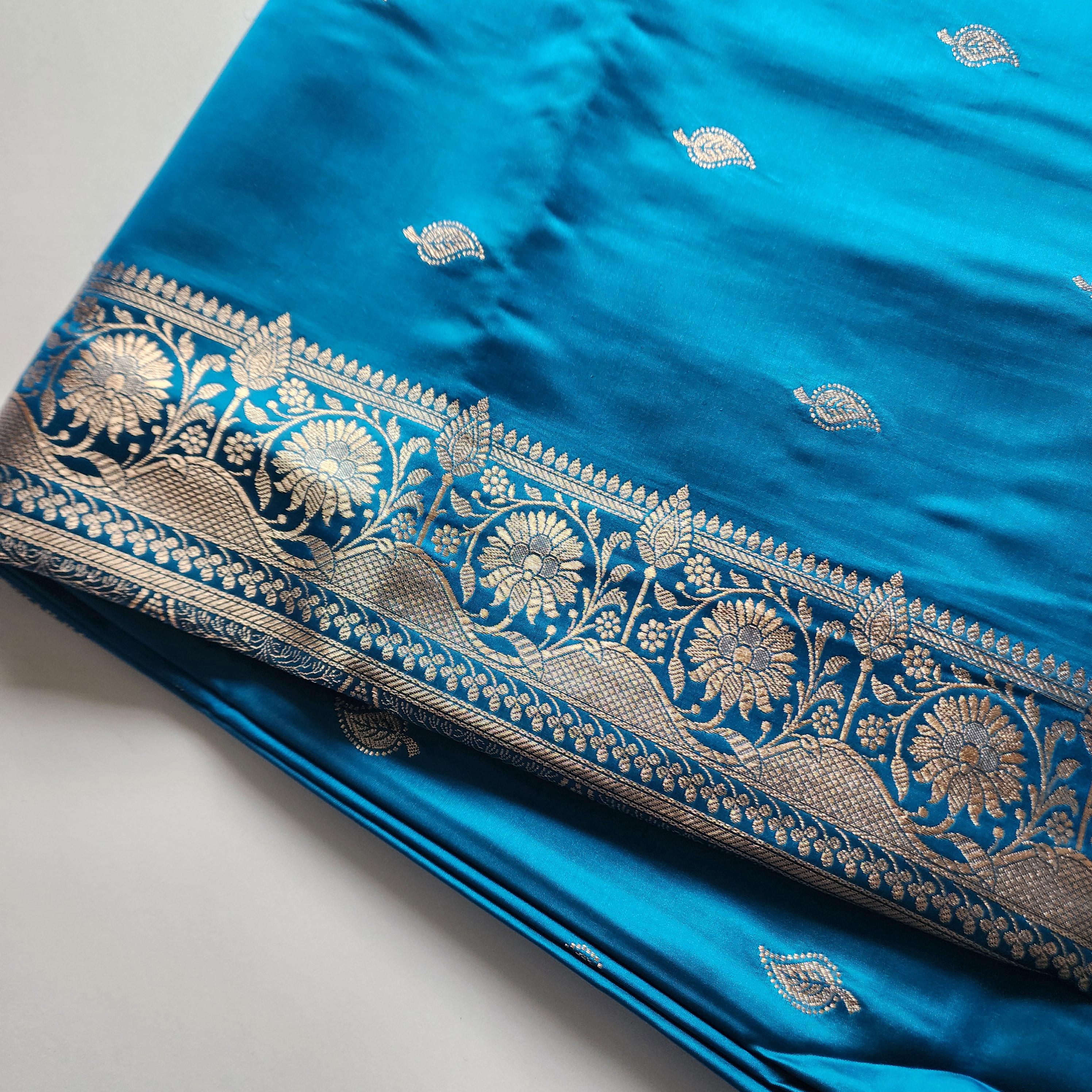 Traditional Vibrant Blue Silk Saree with Banarasi handweaving