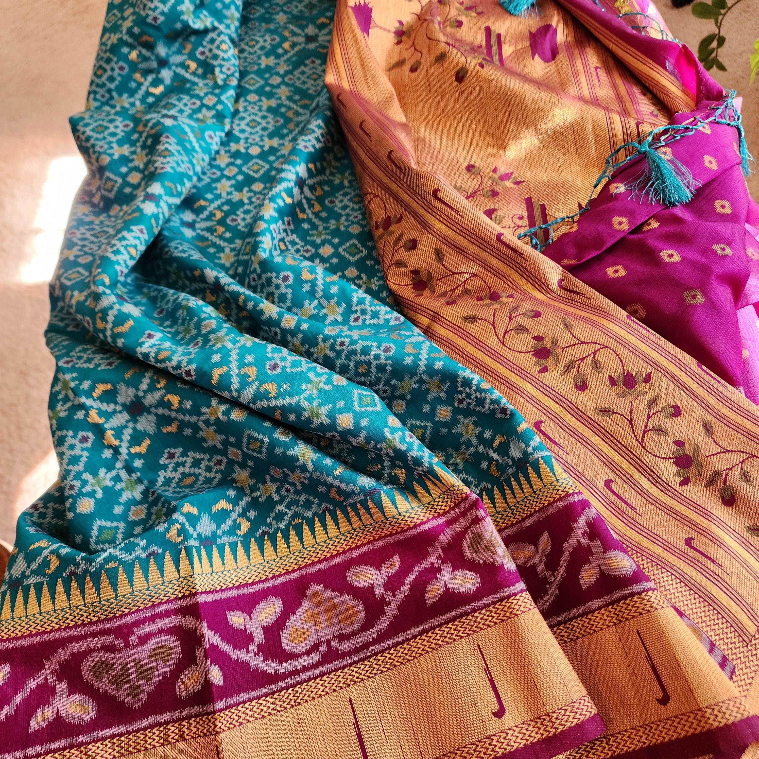 Elegant Banarasi Silk Saree in traditional Ikat weave pattern