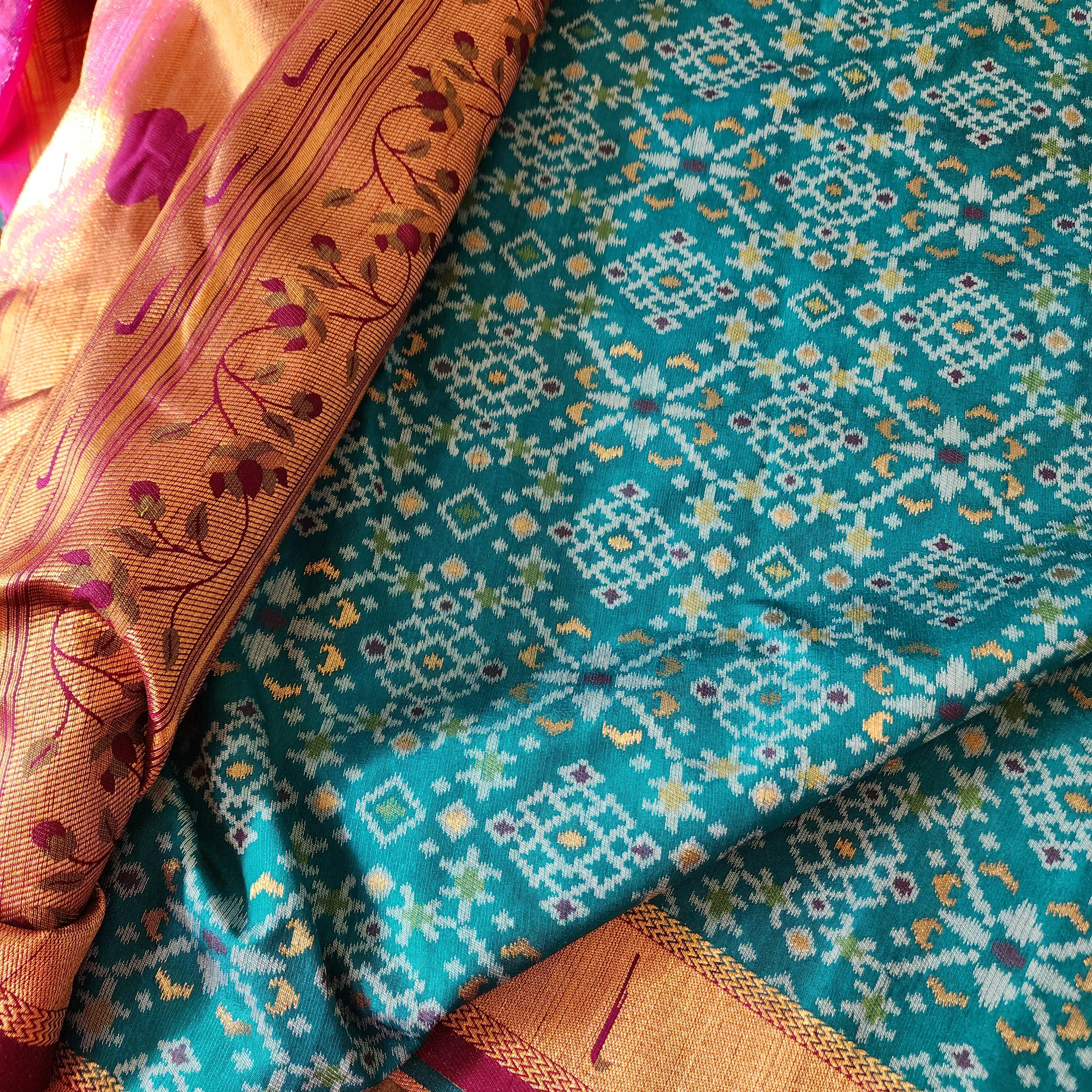 Elegant Banarasi Silk Saree in traditional Ikat weave pattern