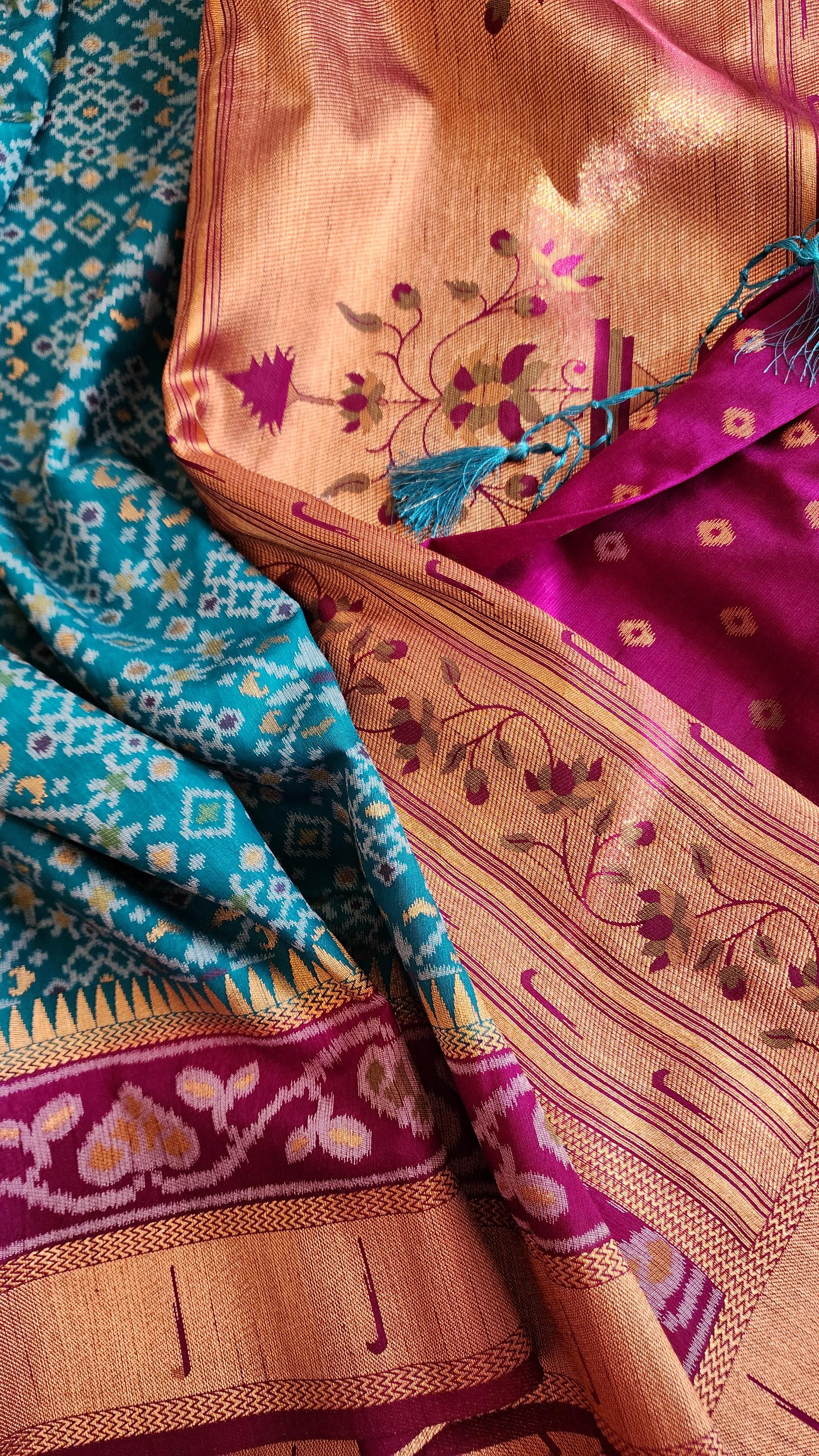 Elegant Banarasi Silk Saree in traditional Ikat weave pattern