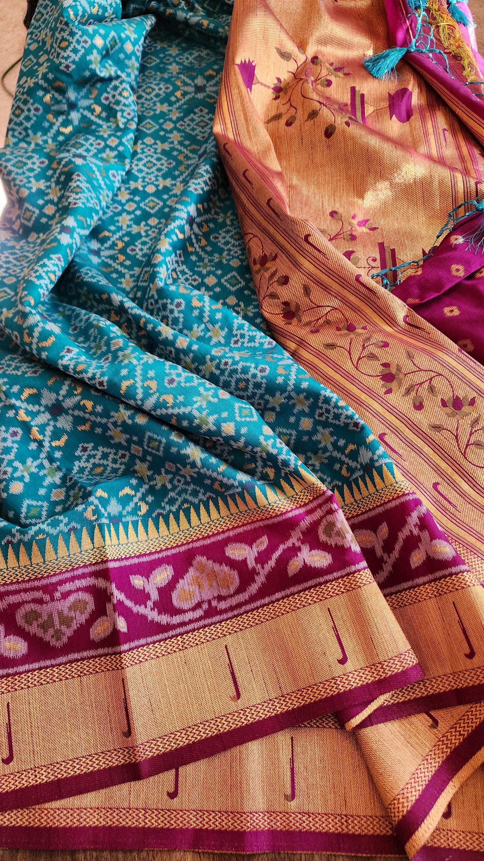 Elegant Banarasi Silk Saree in traditional Ikat weave pattern