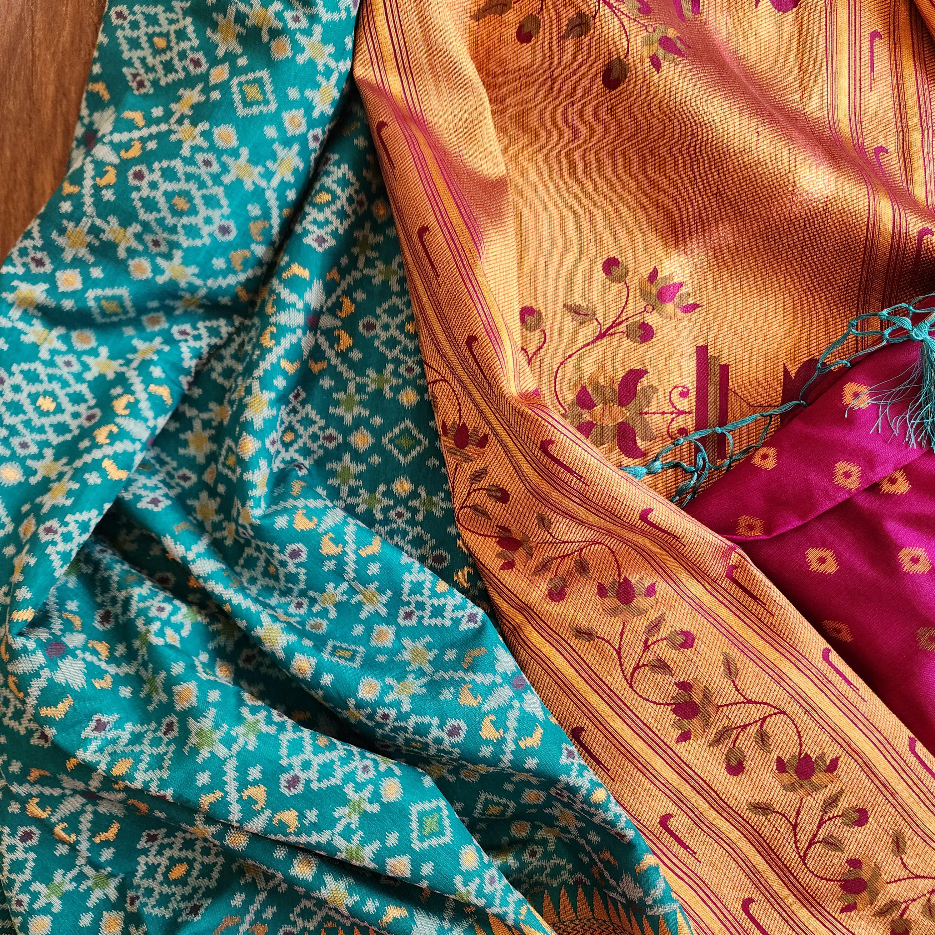 Elegant Banarasi Silk Saree in traditional Ikat weave pattern