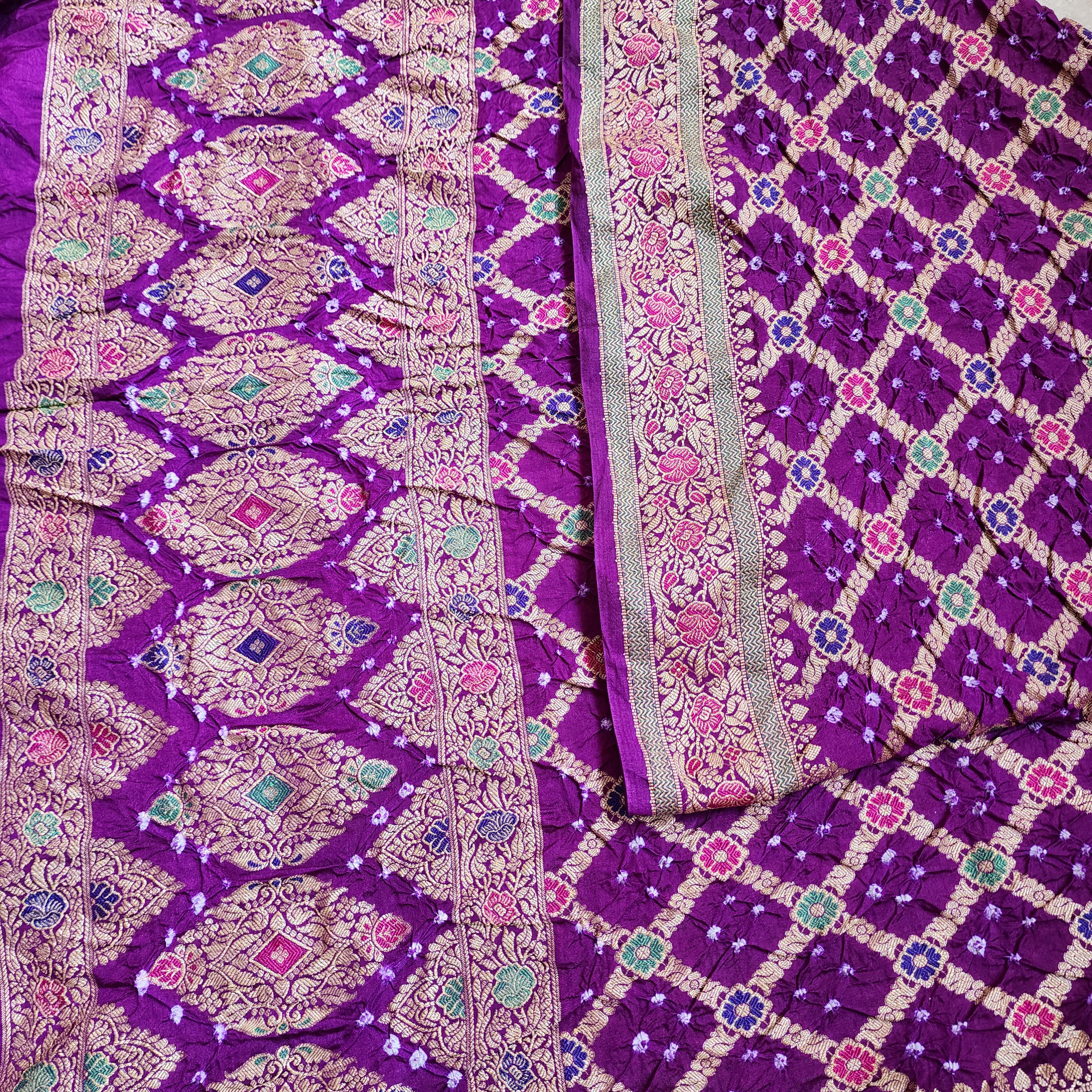Deep Purple Bandhni dupatta with Banarasi Meenakari work