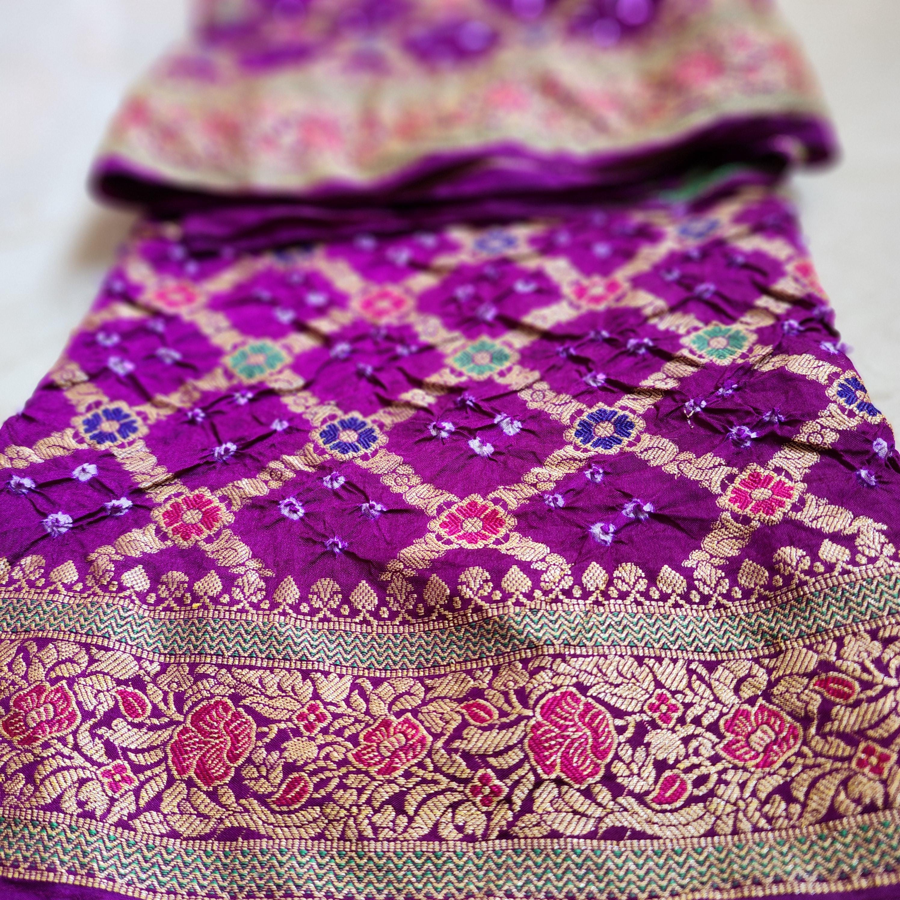 Deep Purple Bandhni dupatta with Banarasi Meenakari work