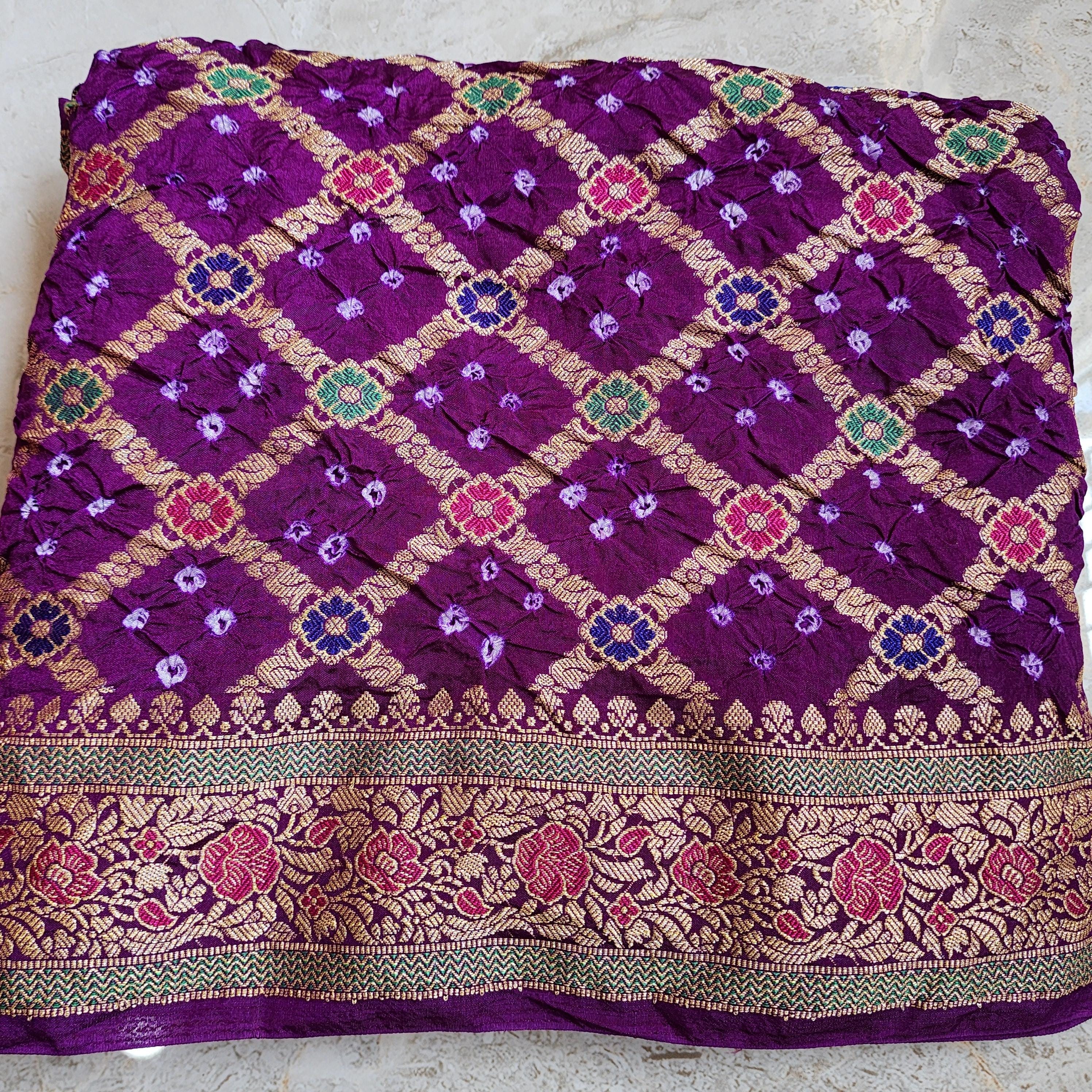 Deep Purple Bandhni dupatta with Banarasi Meenakari work