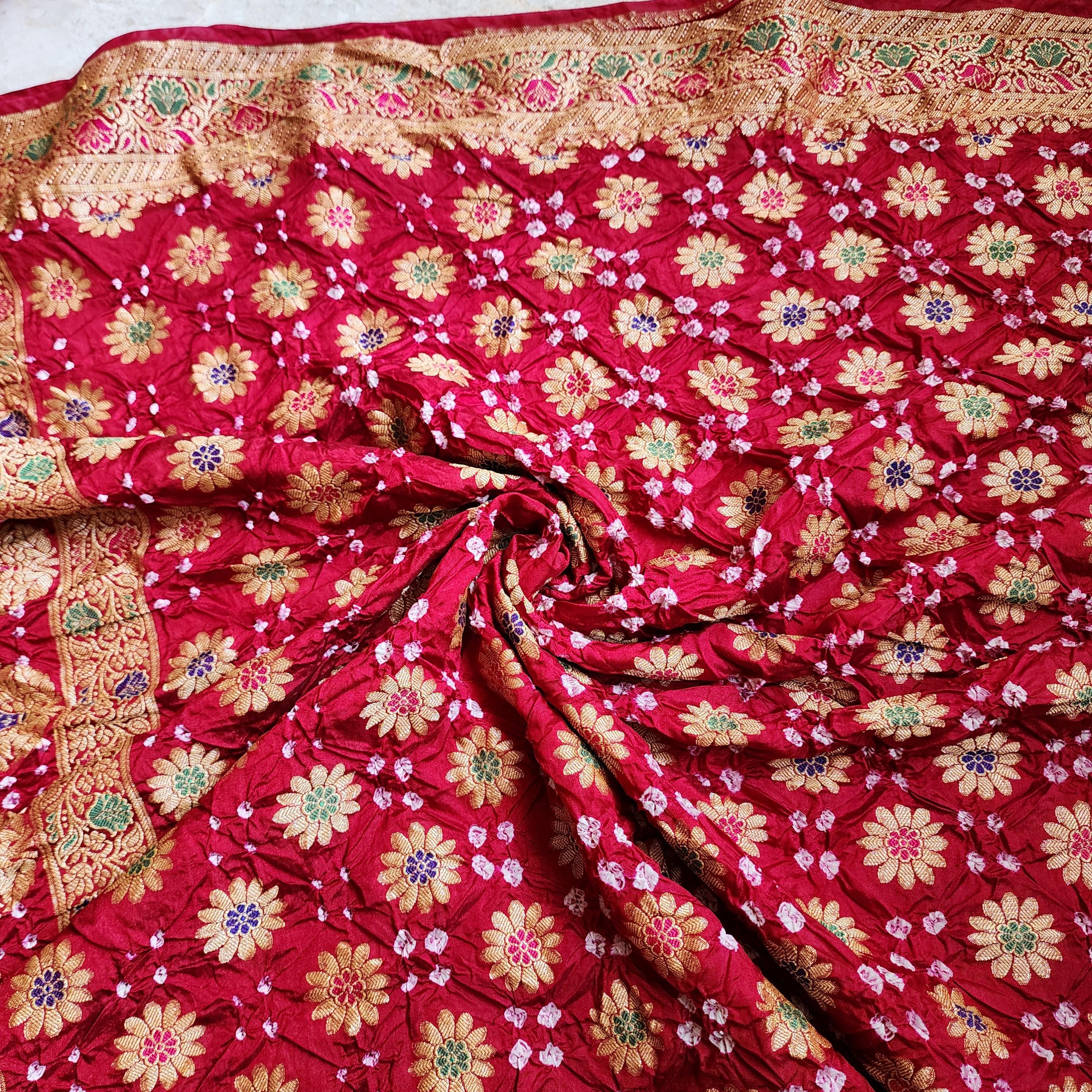 Deep Rich Red Banarasi Bandhni dupatta with Banarasi Meenakari work