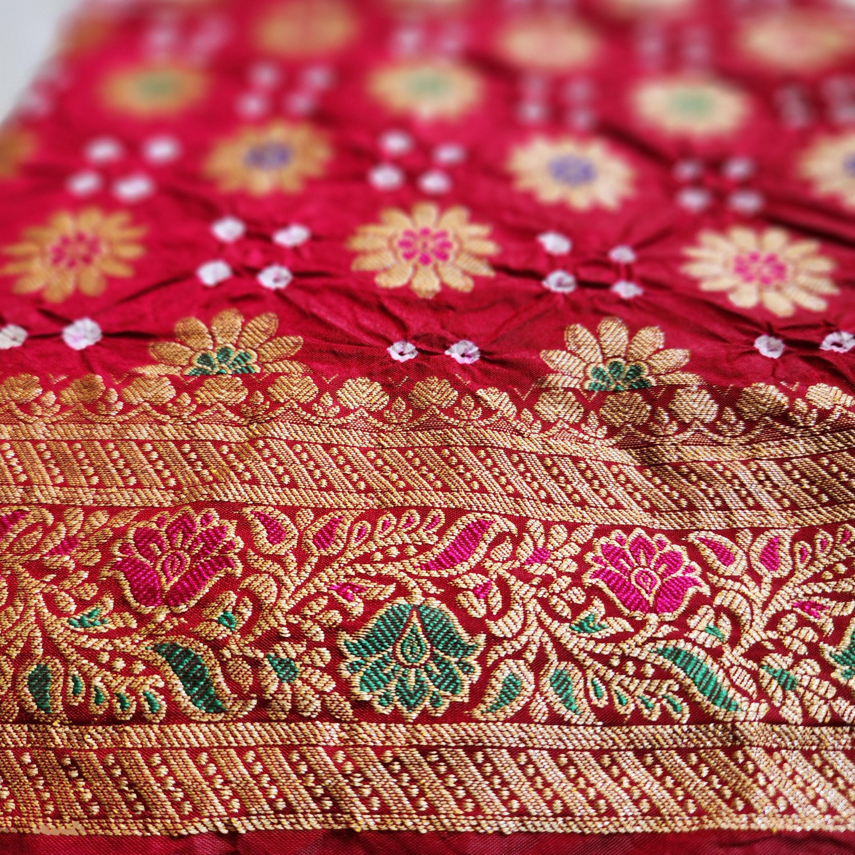 Deep Rich Red Banarasi Bandhni dupatta with Banarasi Meenakari work