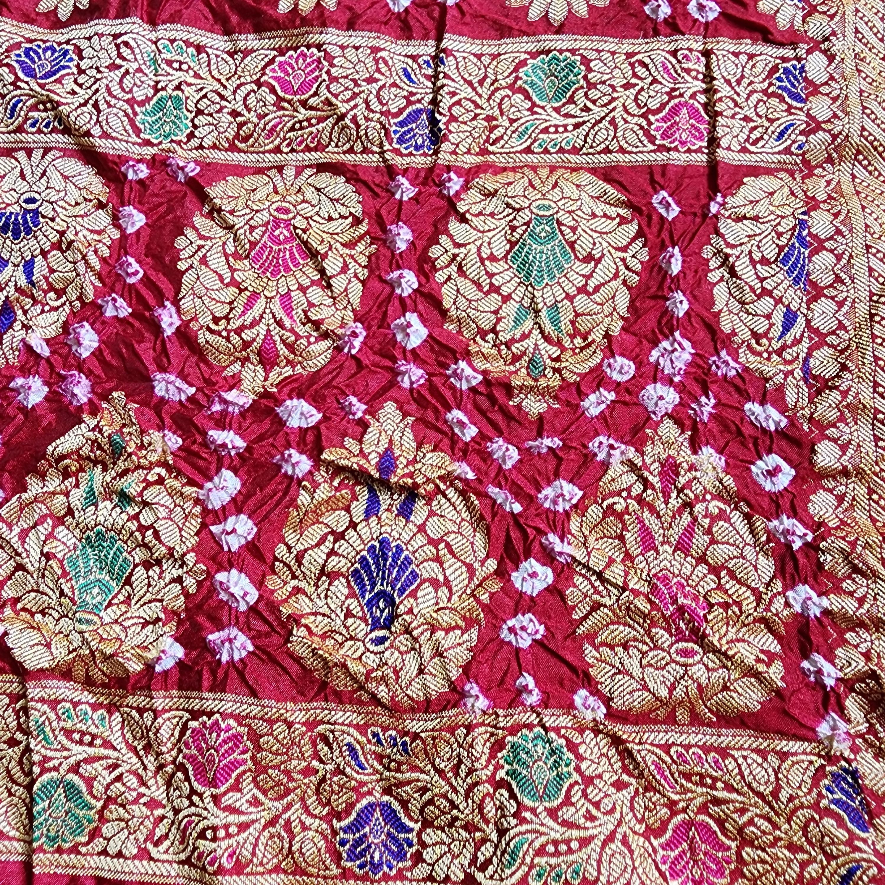 Deep Rich Red Banarasi Bandhni dupatta with Banarasi Meenakari work