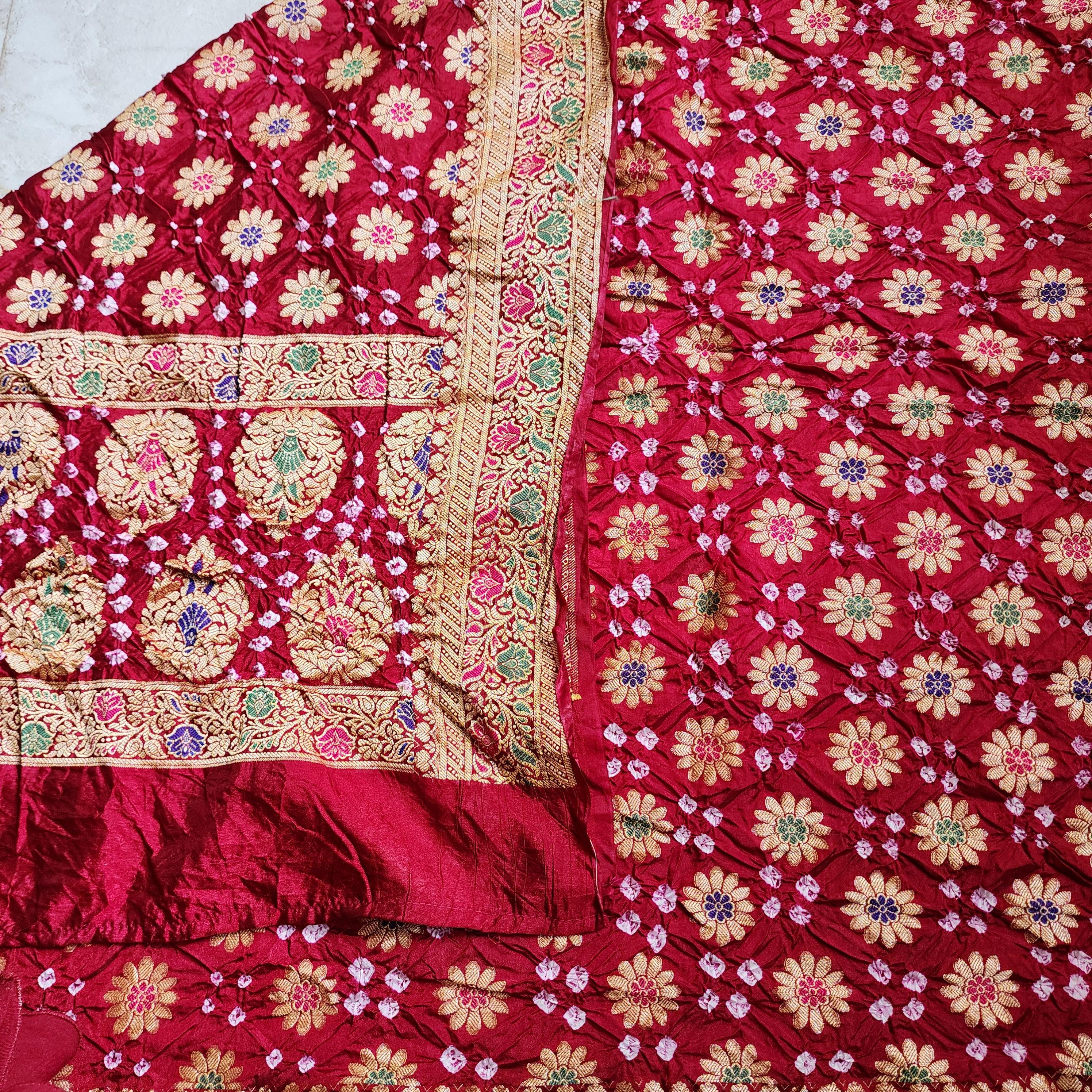 Deep Rich Red Banarasi Bandhni dupatta with Banarasi Meenakari work