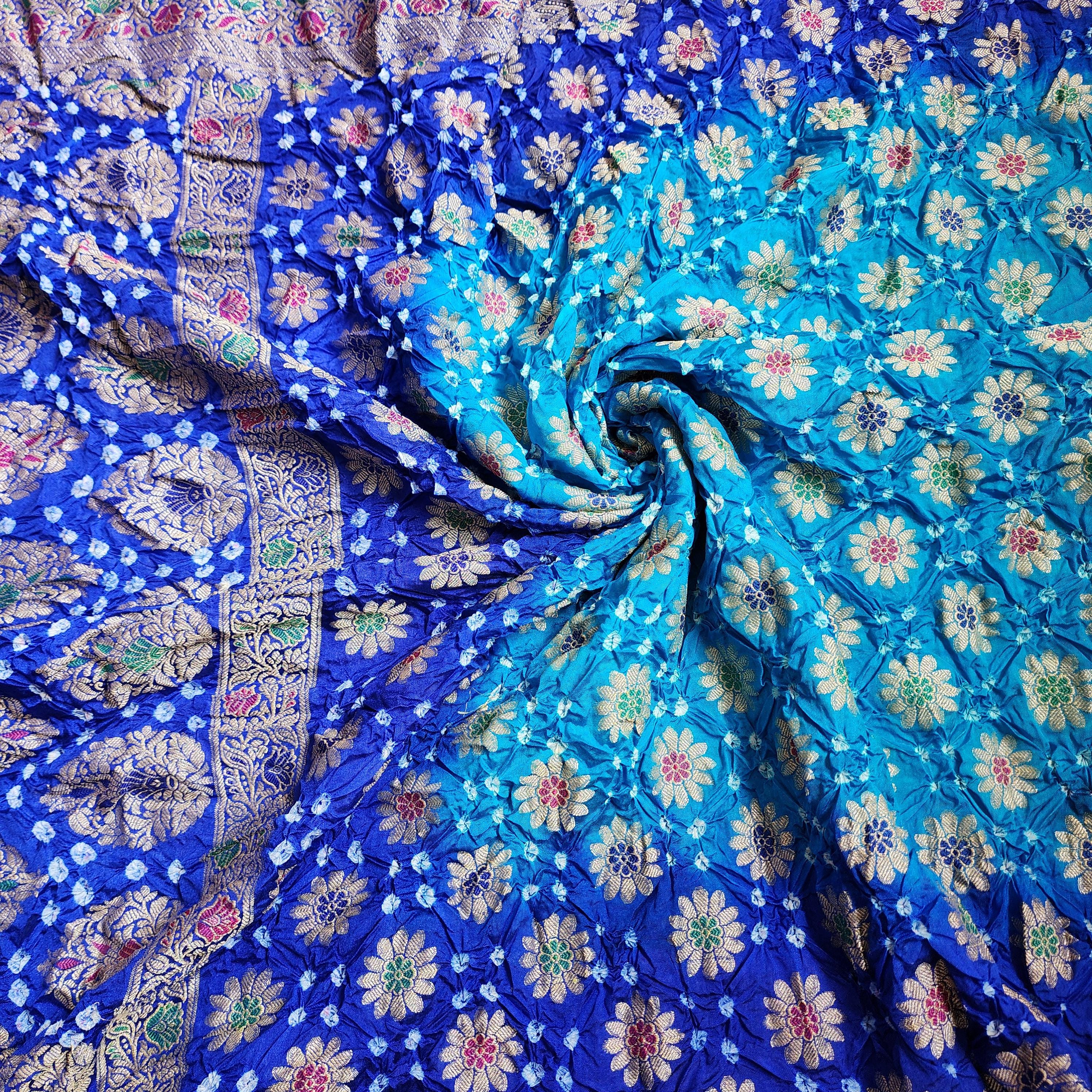 Dual-Tone Rich Blue Bandhni dupatta with Banarasi Meenakari work