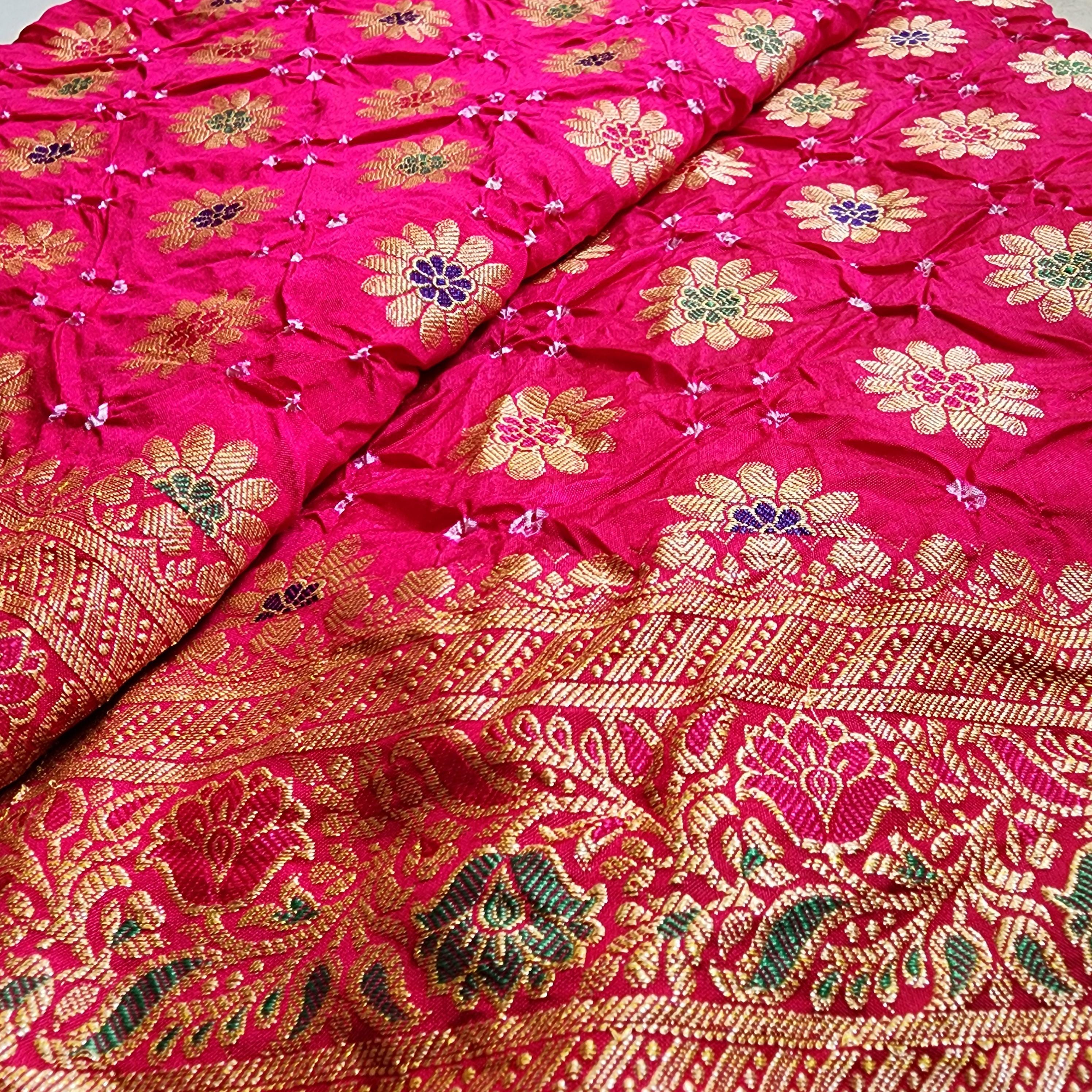 Elegant Rani Pink Bandhni dupatta with Banarasi Meenakari work