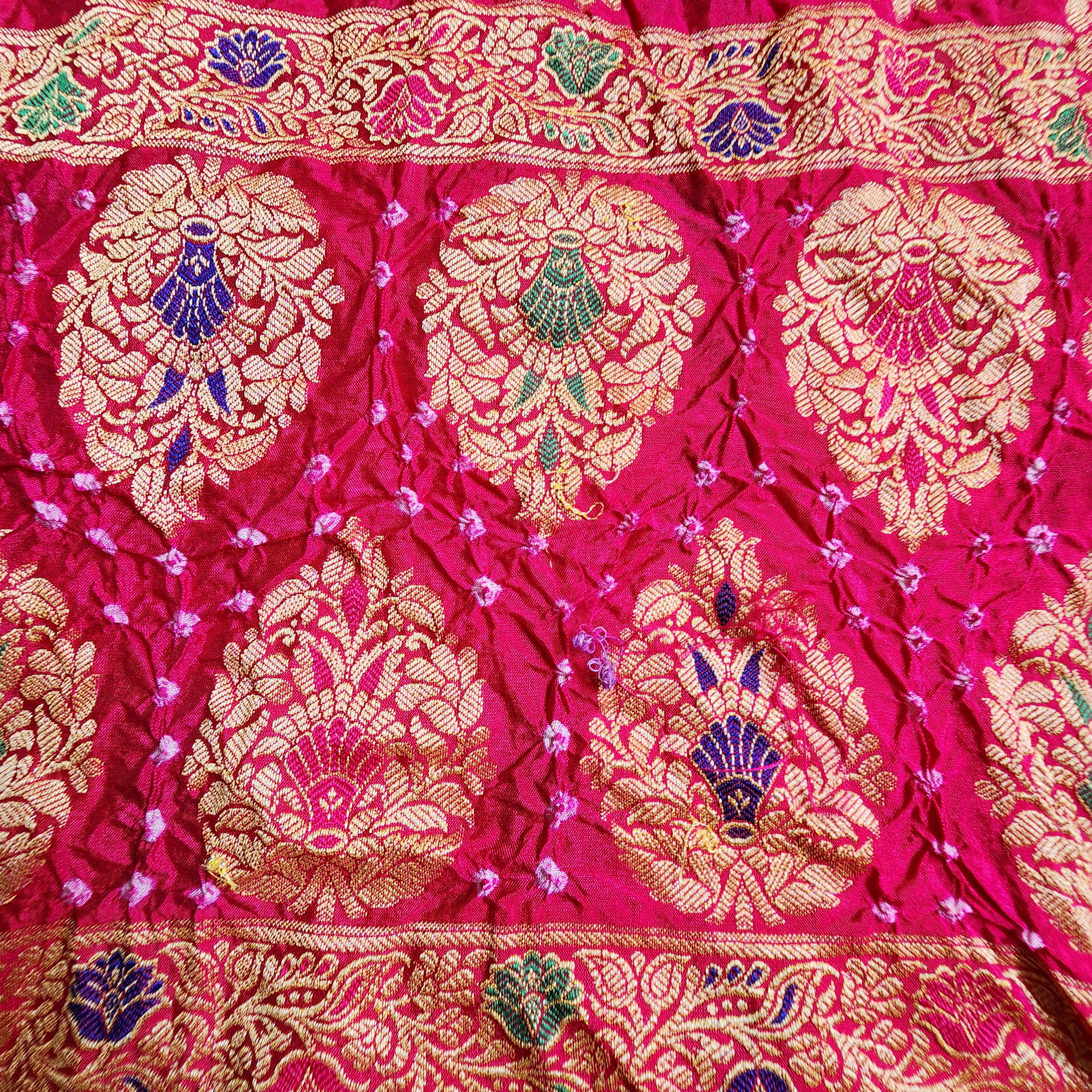 Elegant Rani Pink Bandhni dupatta with Banarasi Meenakari work