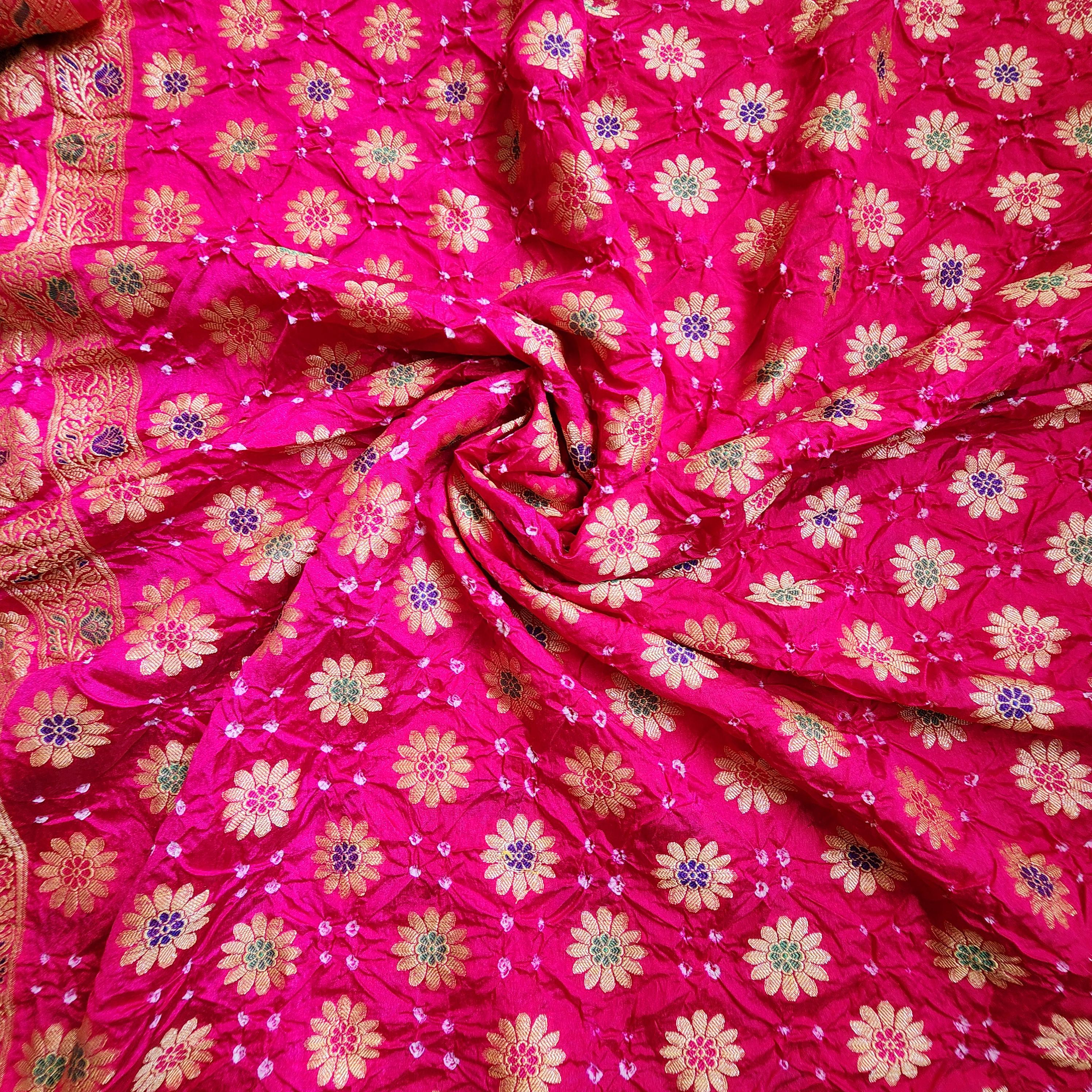 Elegant Rani Pink Bandhni dupatta with Banarasi Meenakari work