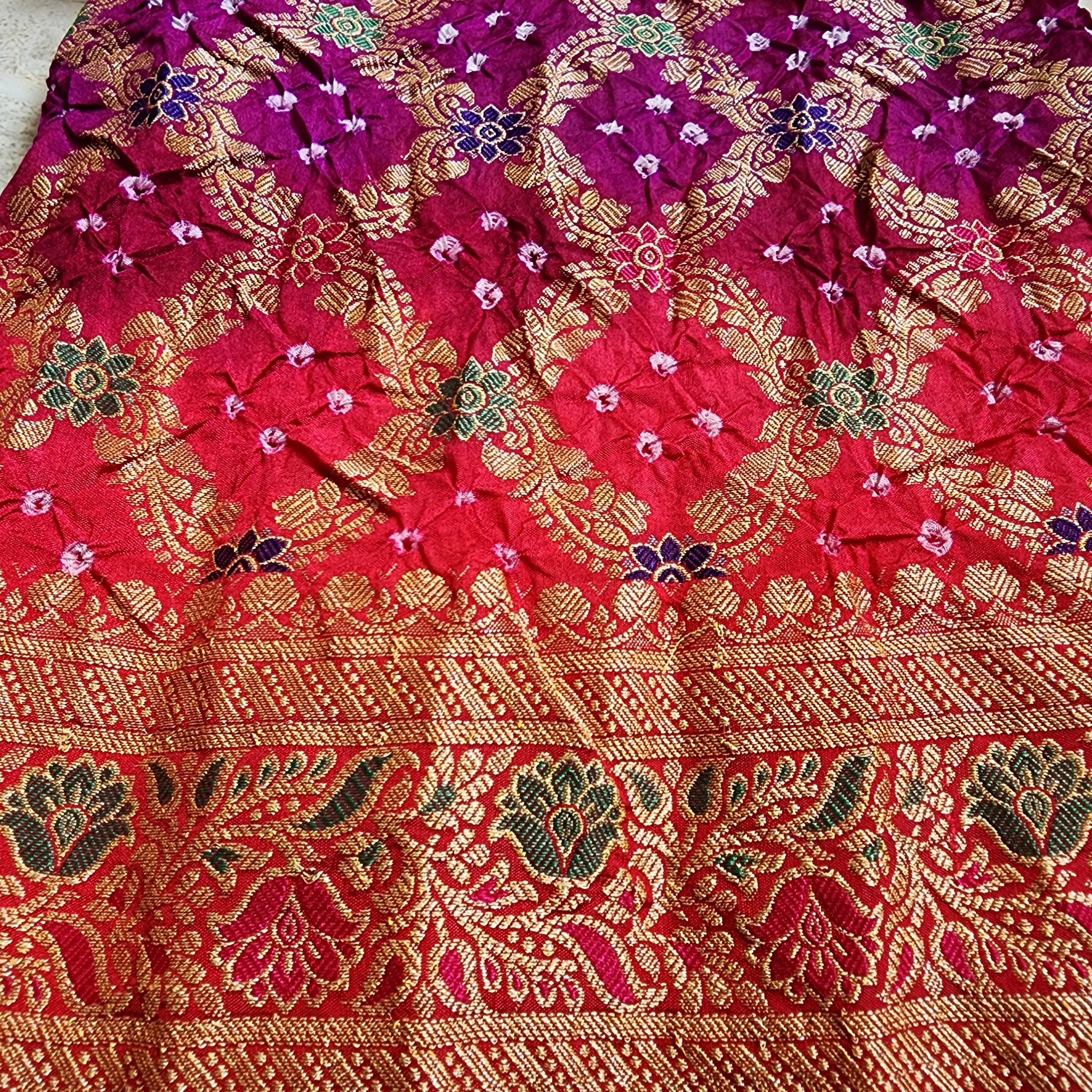 Rich Purple Bandhni dupatta with hot Pink border & Banarasi Meenakari work