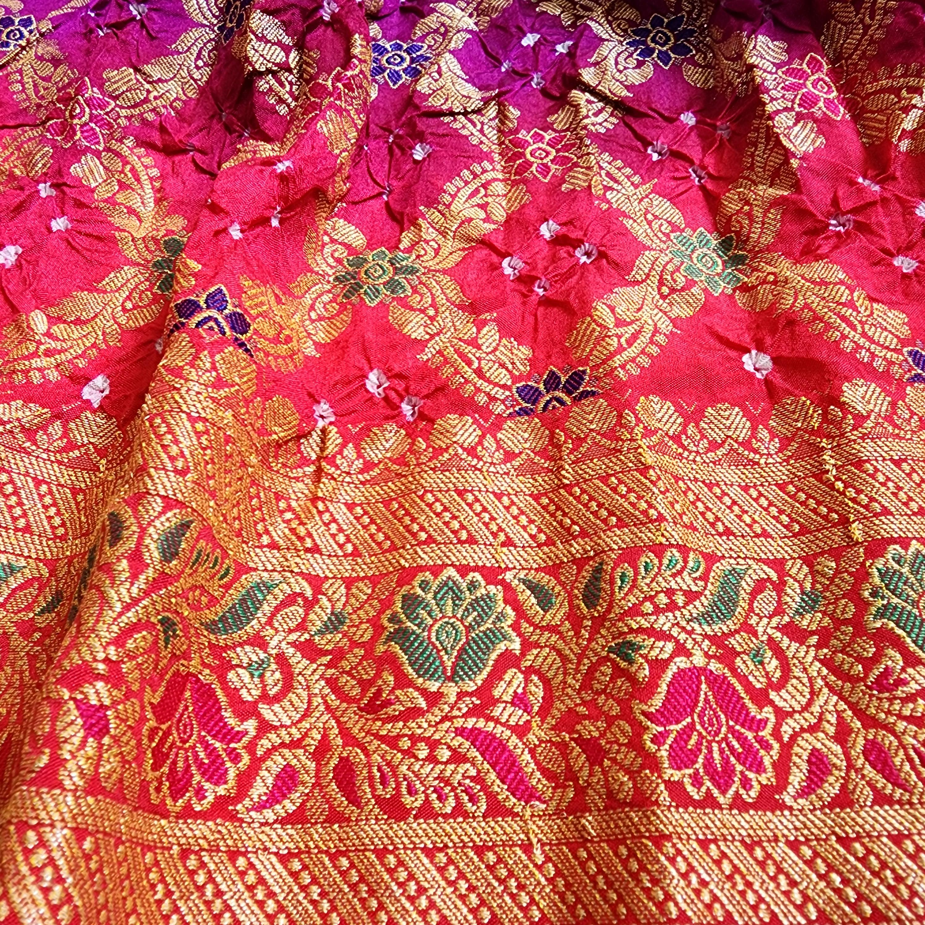 Rich Purple Bandhni dupatta with hot Pink border & Banarasi Meenakari work