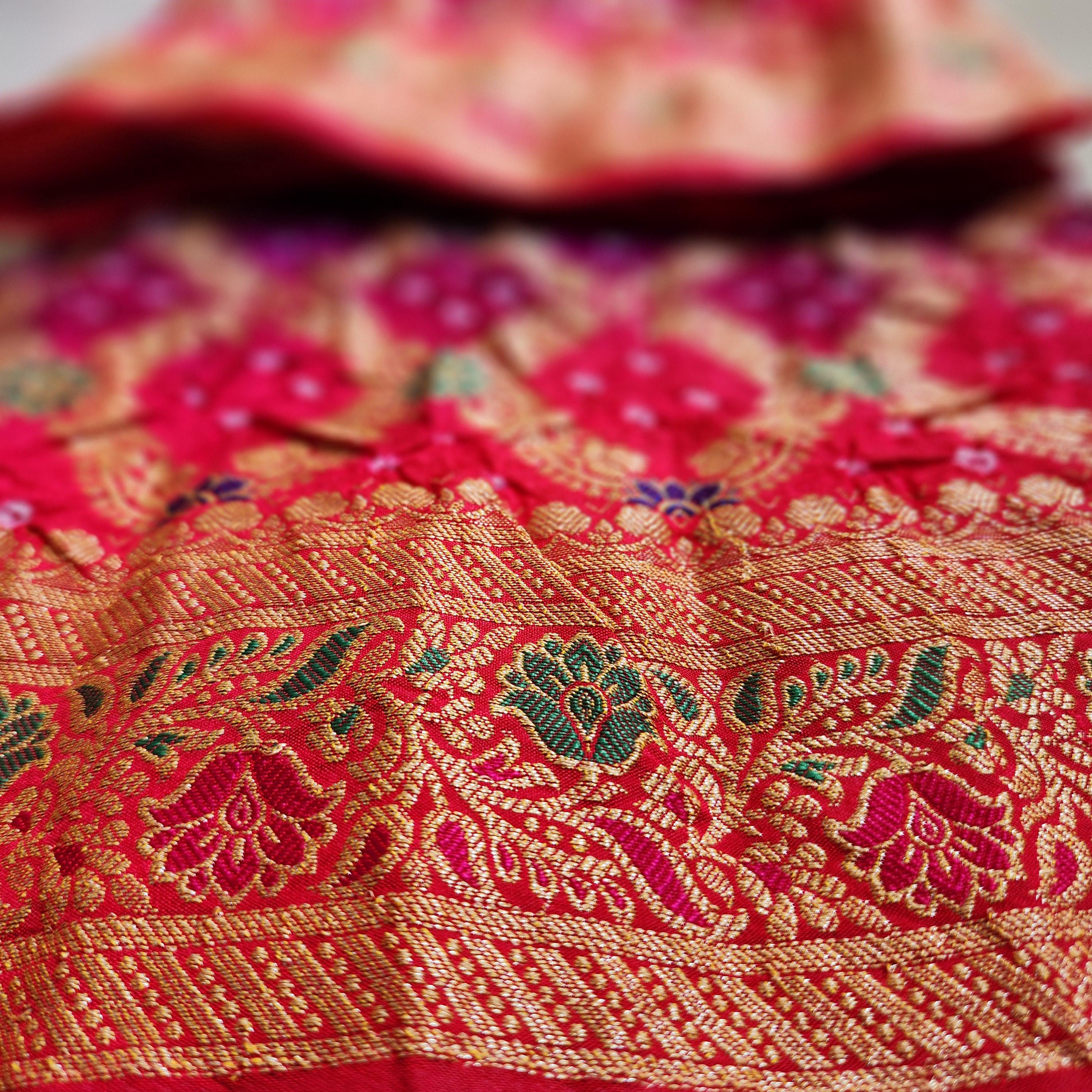 Rich Purple Bandhni dupatta with hot Pink border & Banarasi Meenakari work