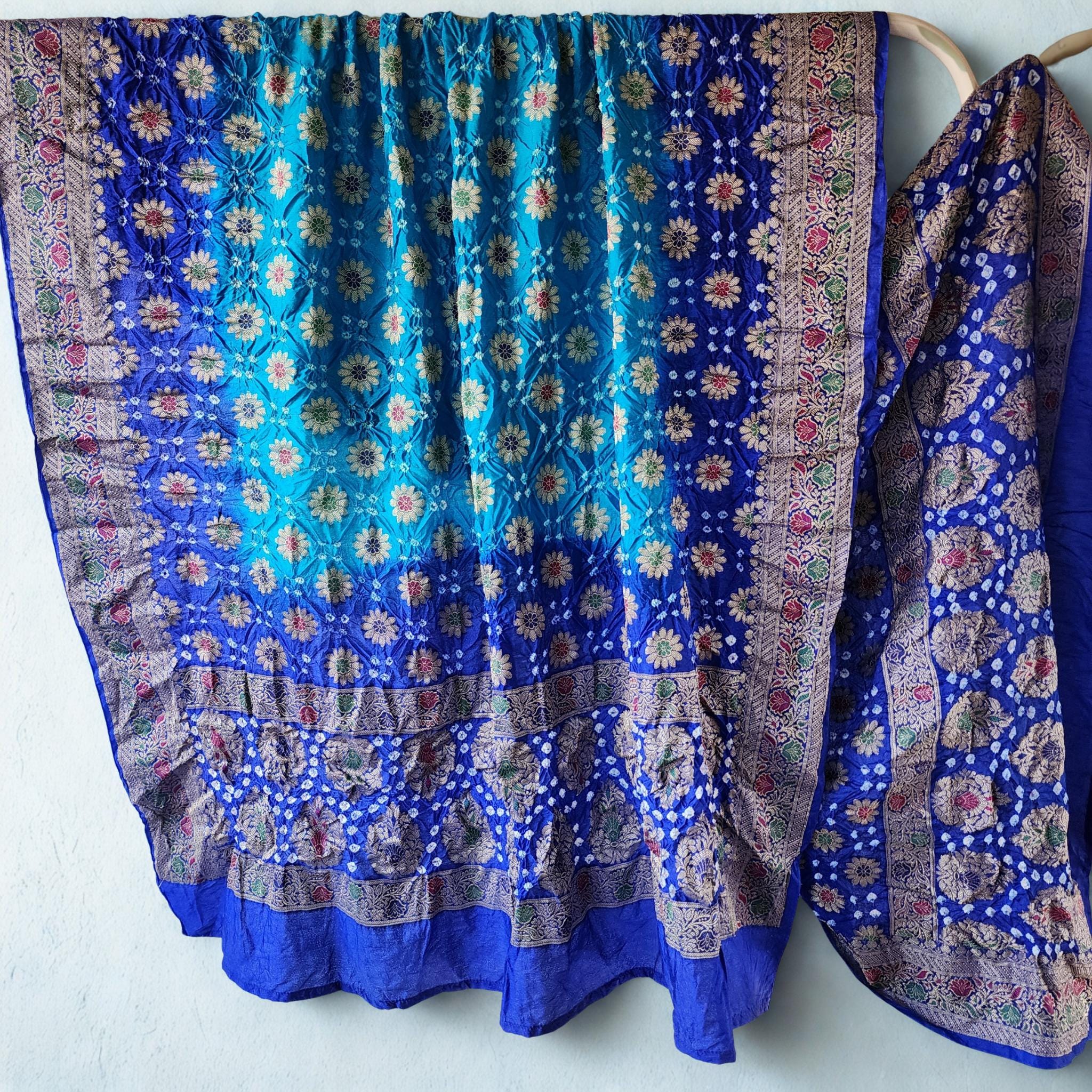 Dual-Tone Rich Blue Bandhni dupatta with Banarasi Meenakari work