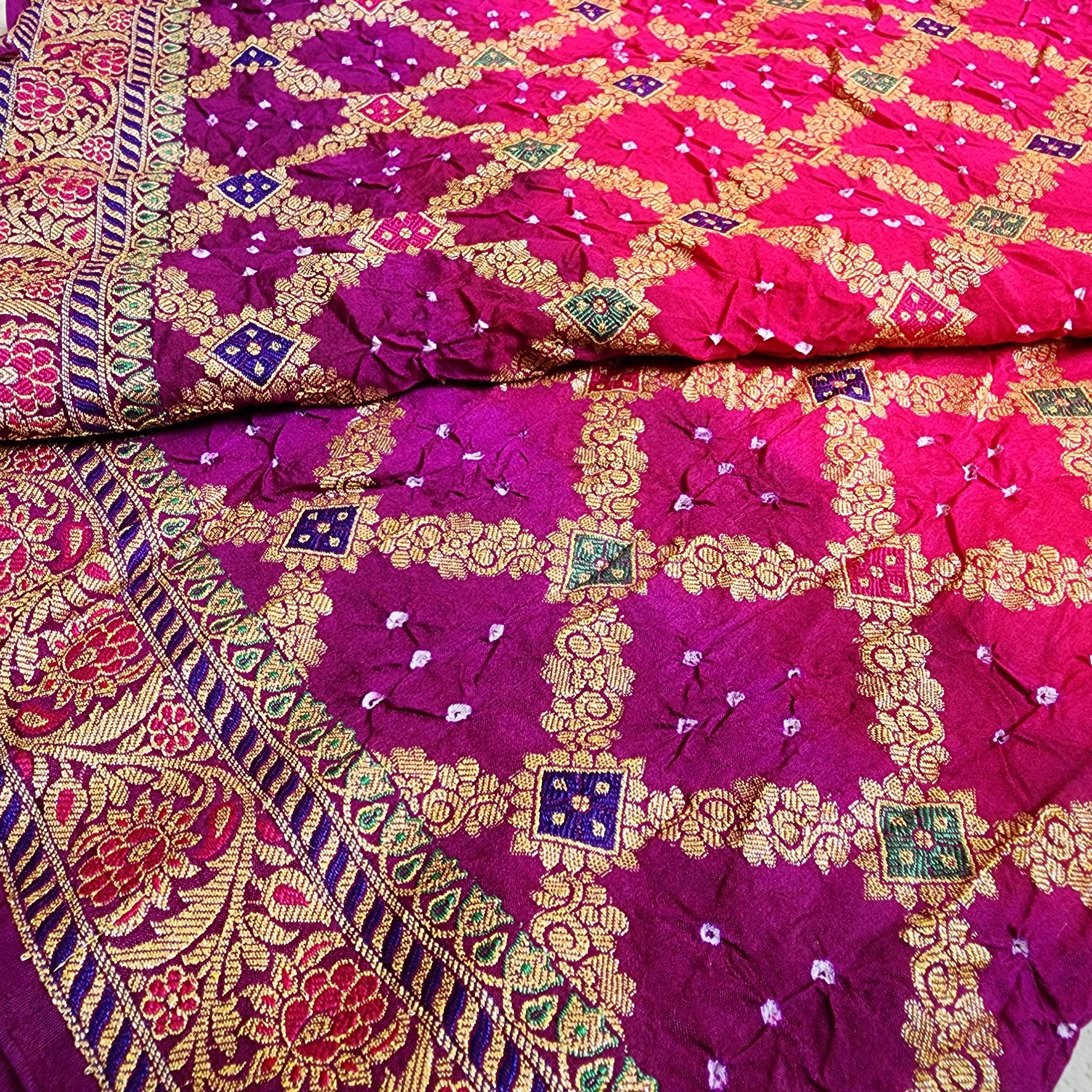 Dual-Tone Rani Pink & Purple Bandhni dupatta with Banarasi Meenakari work