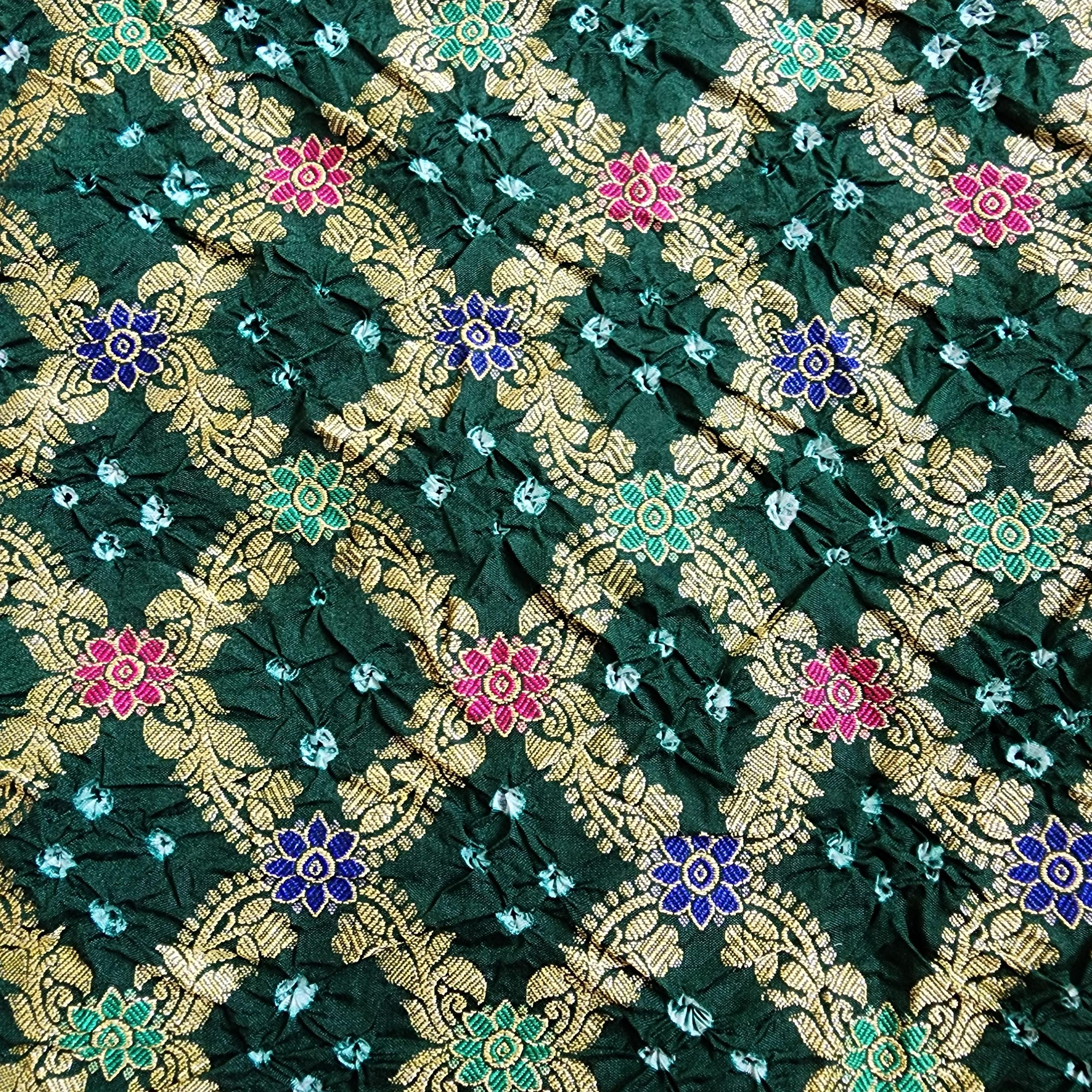 Bottle Green Bandhni dupatta with Banarasi Meenakari work