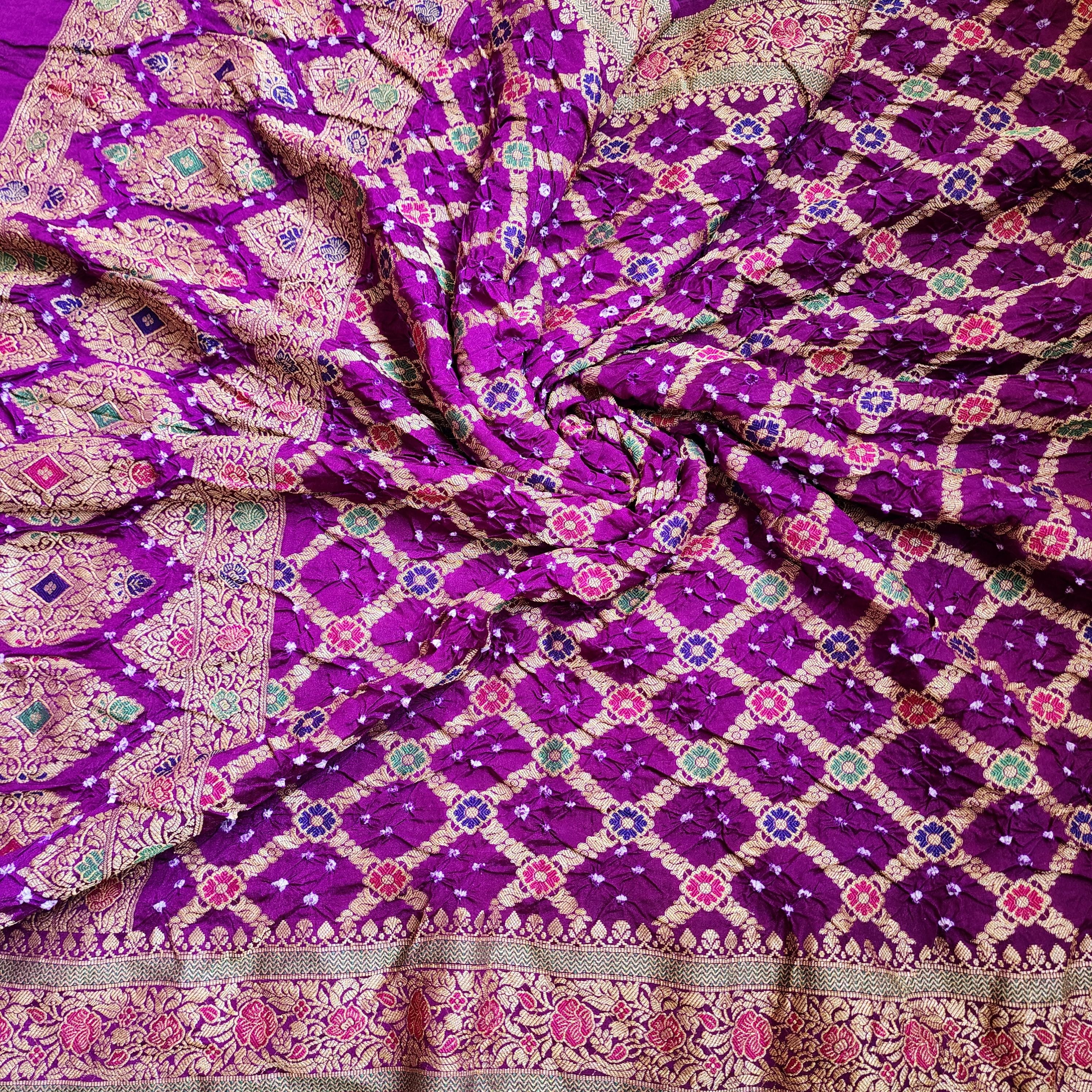 Deep Purple Bandhni dupatta with Banarasi Meenakari work