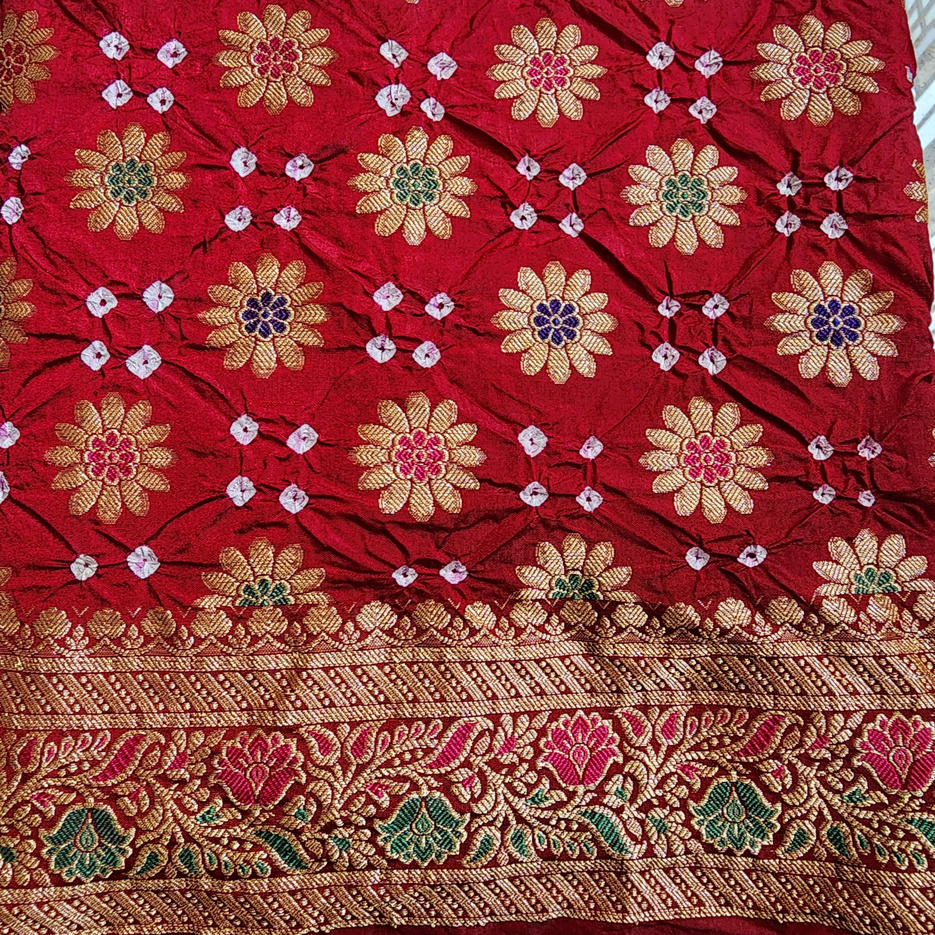 Deep Rich Red Banarasi Bandhni dupatta with Banarasi Meenakari work