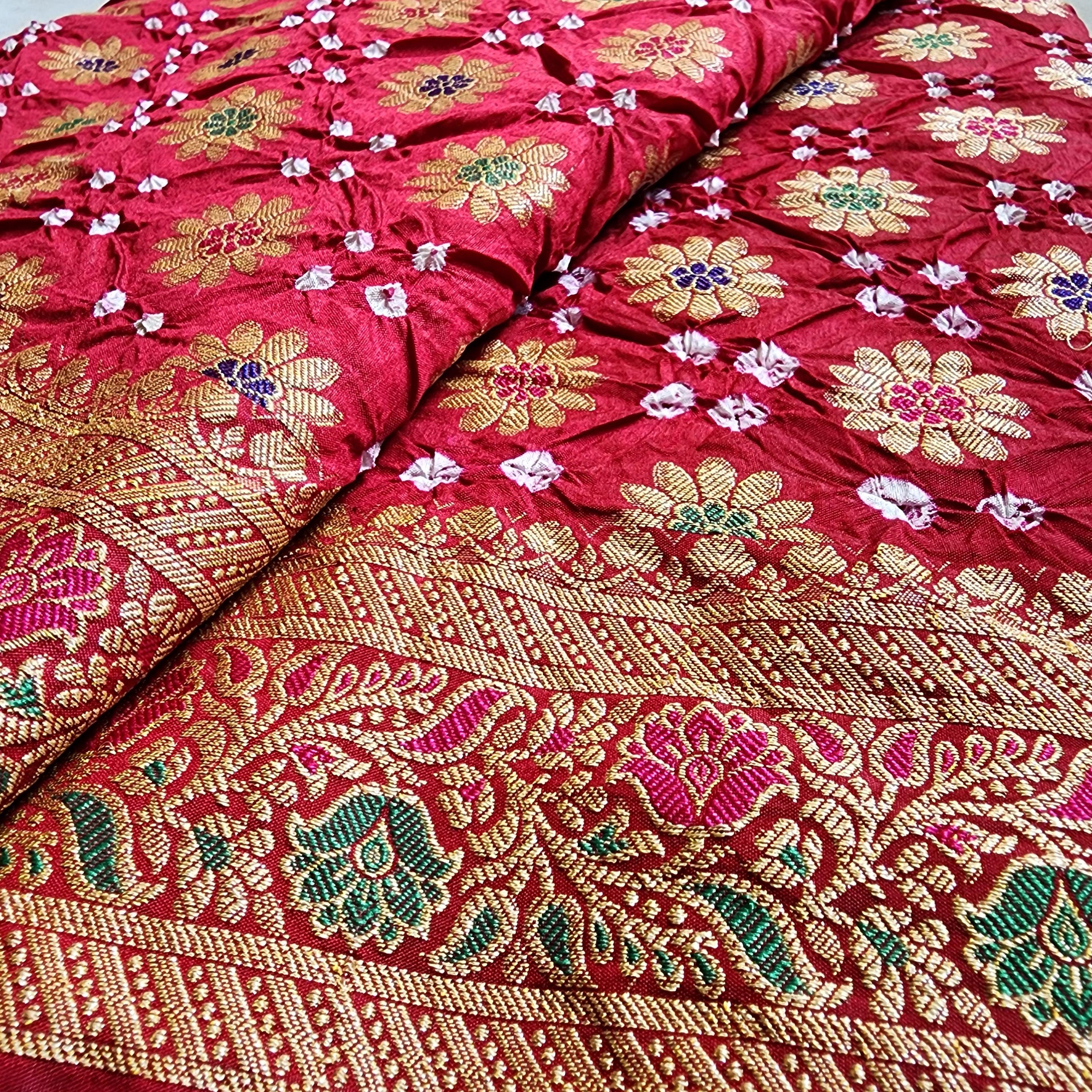 Deep Rich Red Banarasi Bandhni dupatta with Banarasi Meenakari work