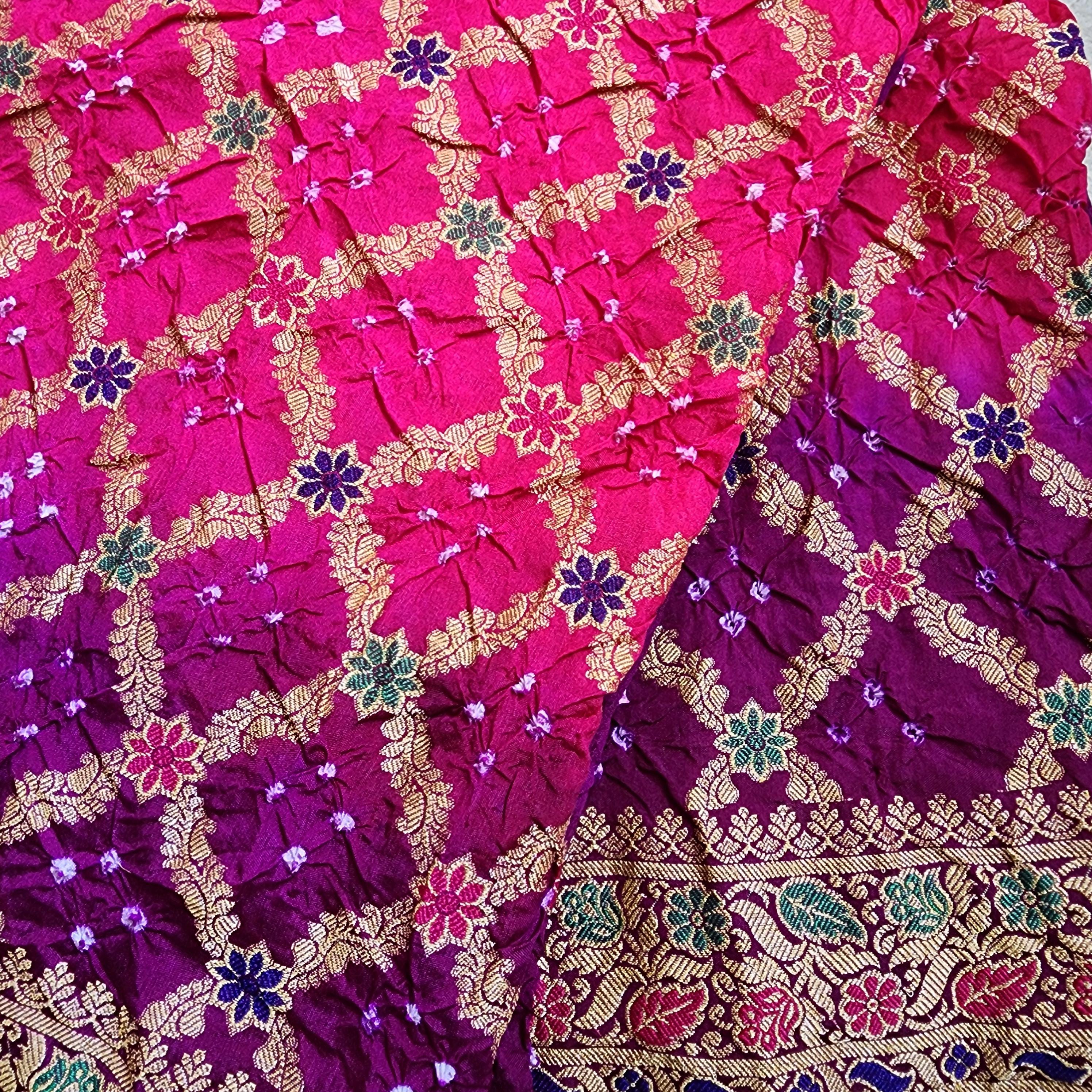 Dual-Tone Rani Pink & Purple Bandhni dupatta with Banarasi Meenakari work