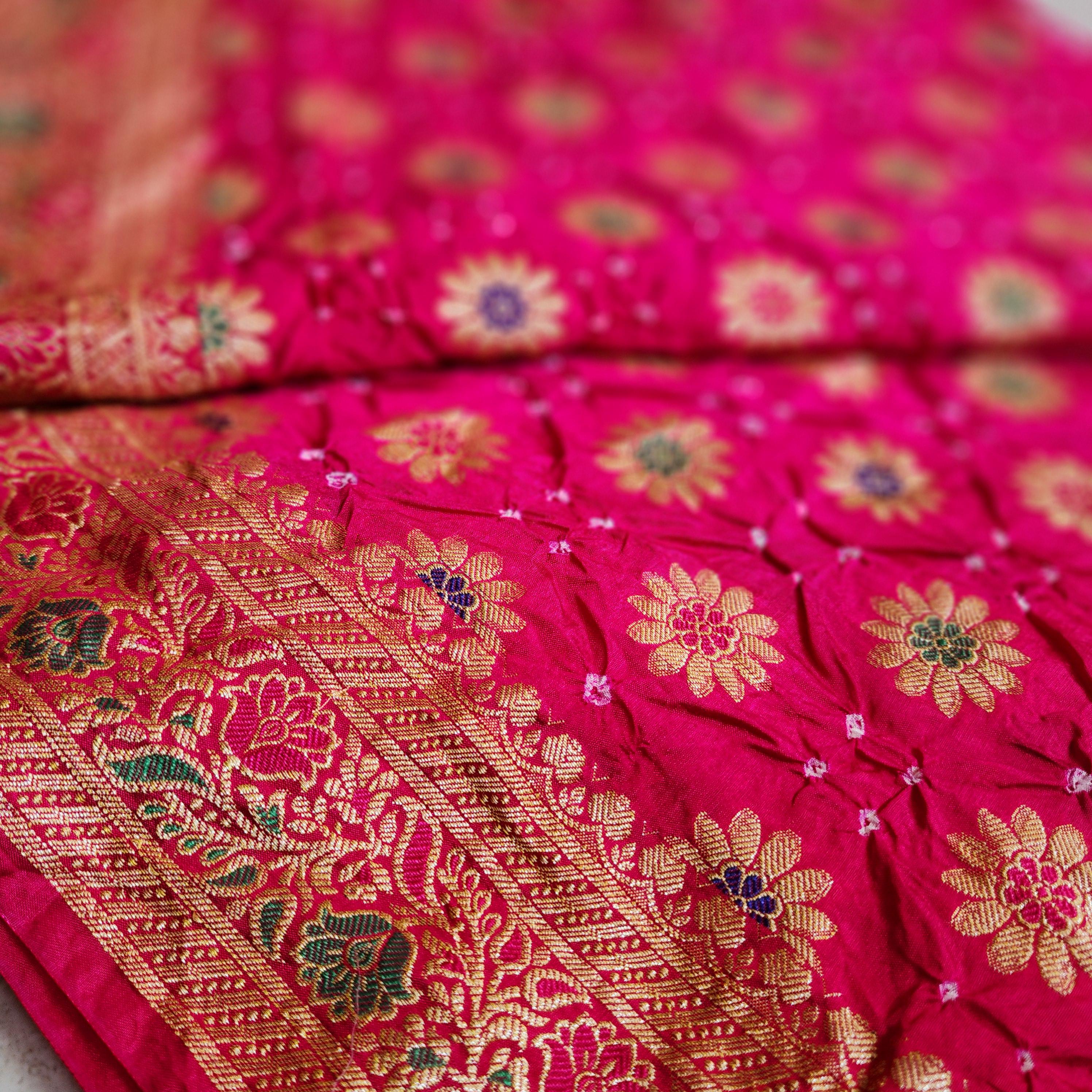 Elegant Rani Pink Bandhni dupatta with Banarasi Meenakari work