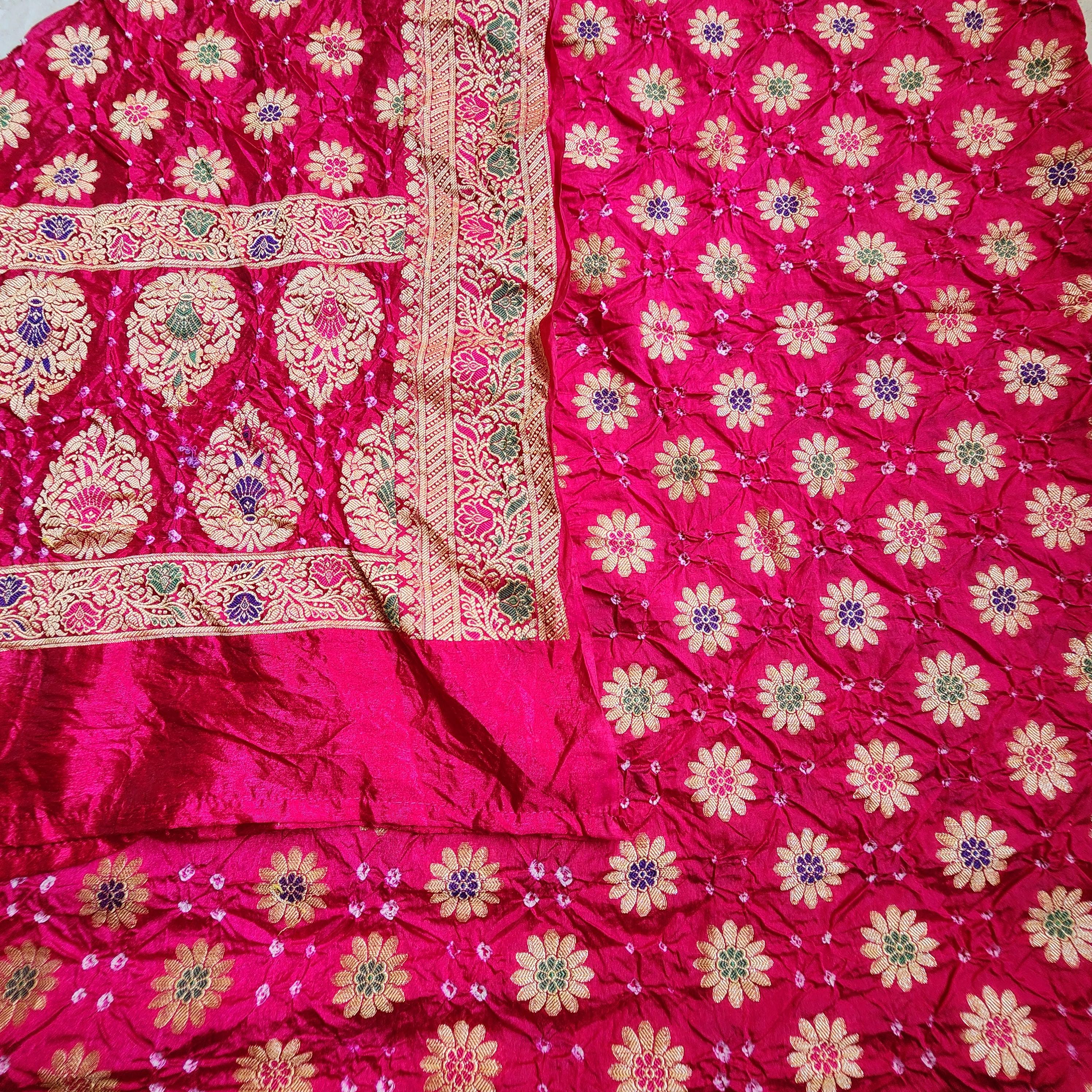 Elegant Rani Pink Bandhni dupatta with Banarasi Meenakari work