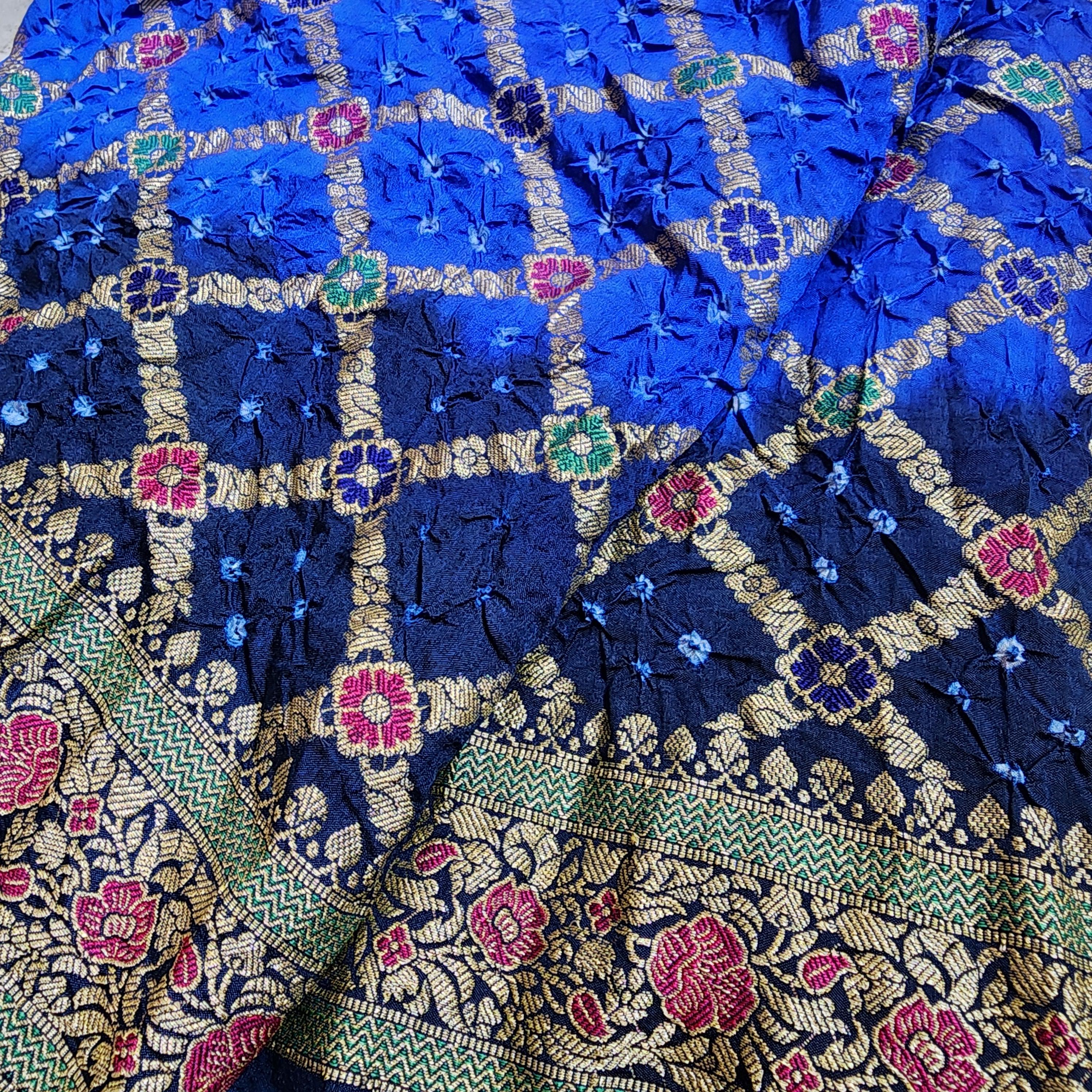 Dual-toned Royal Blue & Navy Bandhni dupatta with Banarasi Meenakari work