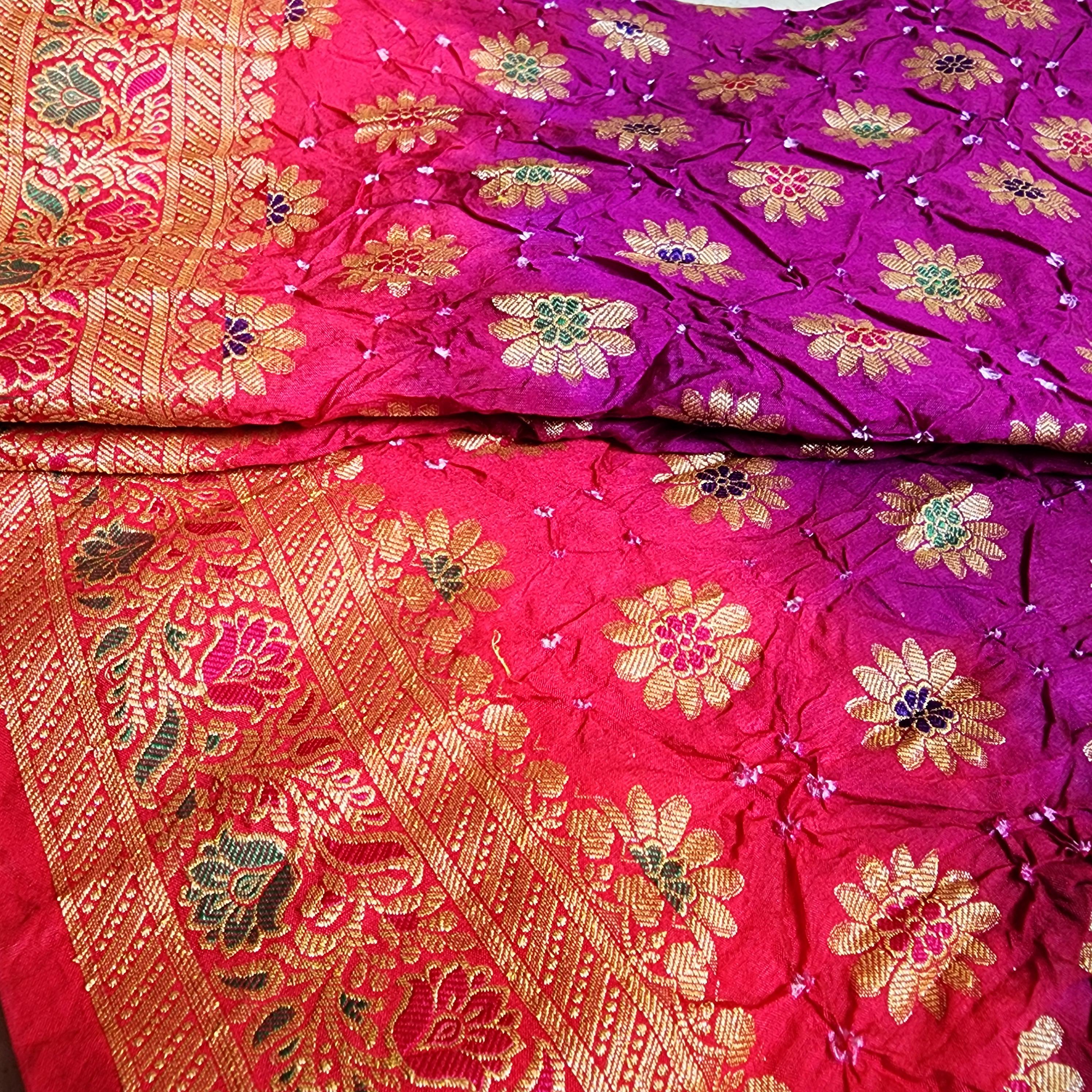 Rich Purple Bandhni dupatta with hot Pink border & Banarasi Meenakari work